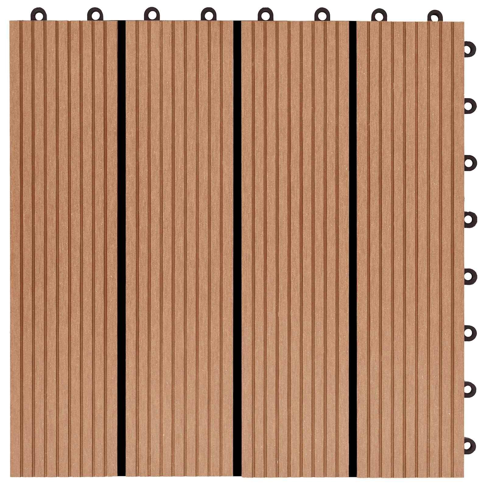 11 piastrelle per terrazze in WPC, 30 x 30 cm, a incastro, per balconi e giardini, effetto teak, resistenti alle intemperie, sistema di piastrelle per esterni