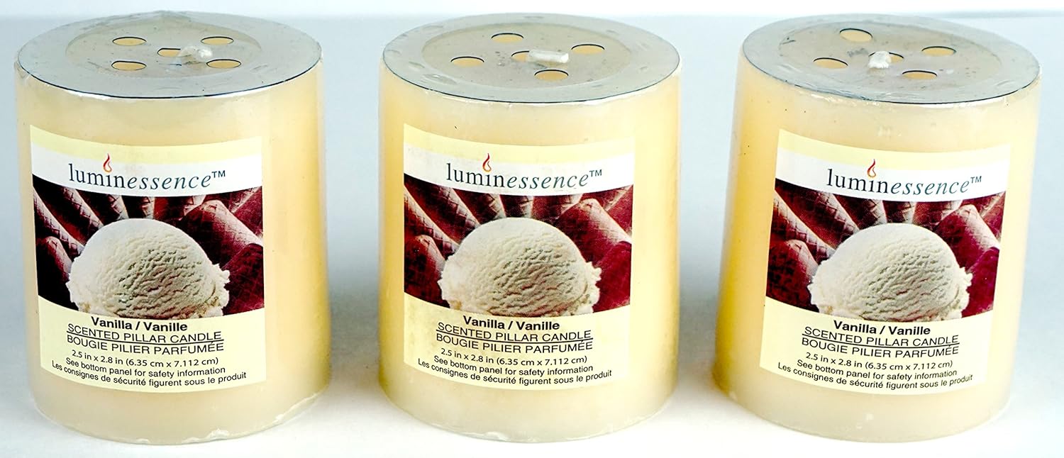 Luminessence(Tm) Vanilla Scented Pillar Candles, 3 Pillar
