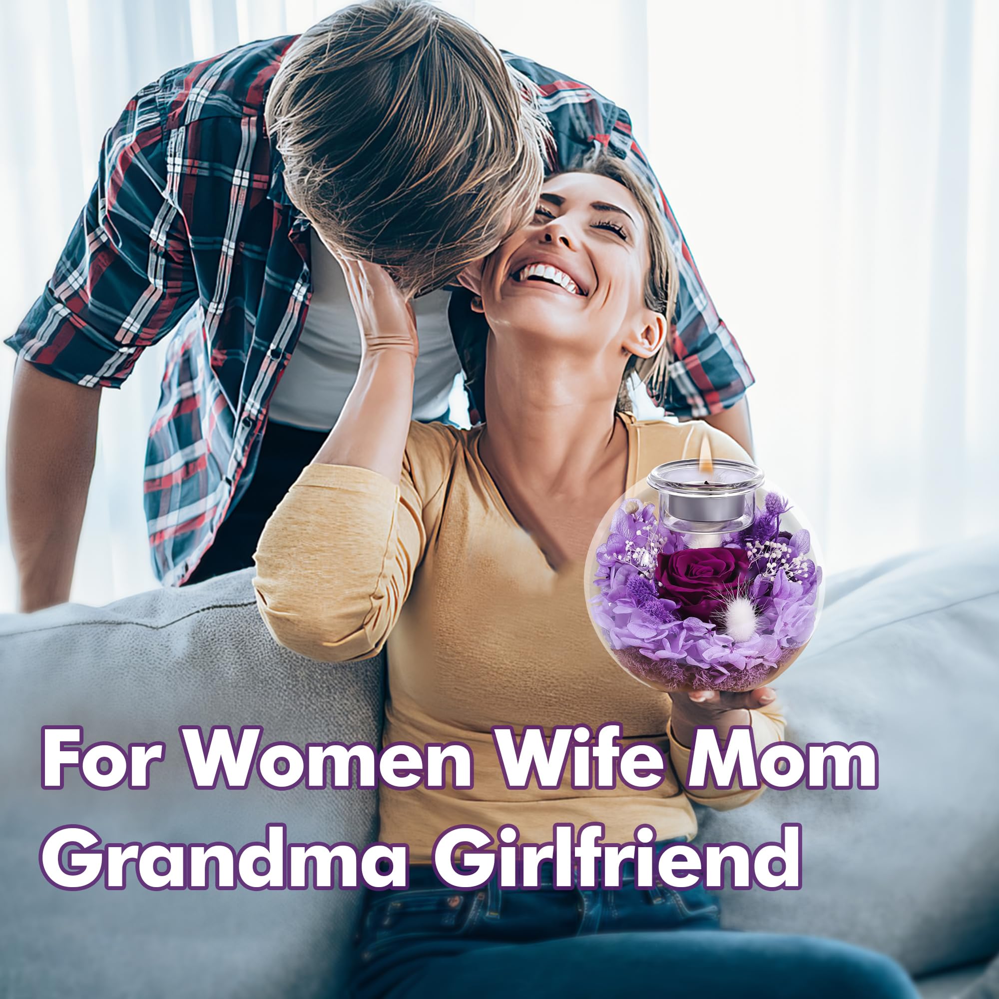 Rose Eternelle, Cadeaux d'anniversaire pour Femmes, Vraies Roses Eternelles avec Couvercle en Verre, Cadeaux pour Femmes, Sœurs, Petites Amies pour Anniversaire, Thanksgiving, Noël (Violet)
