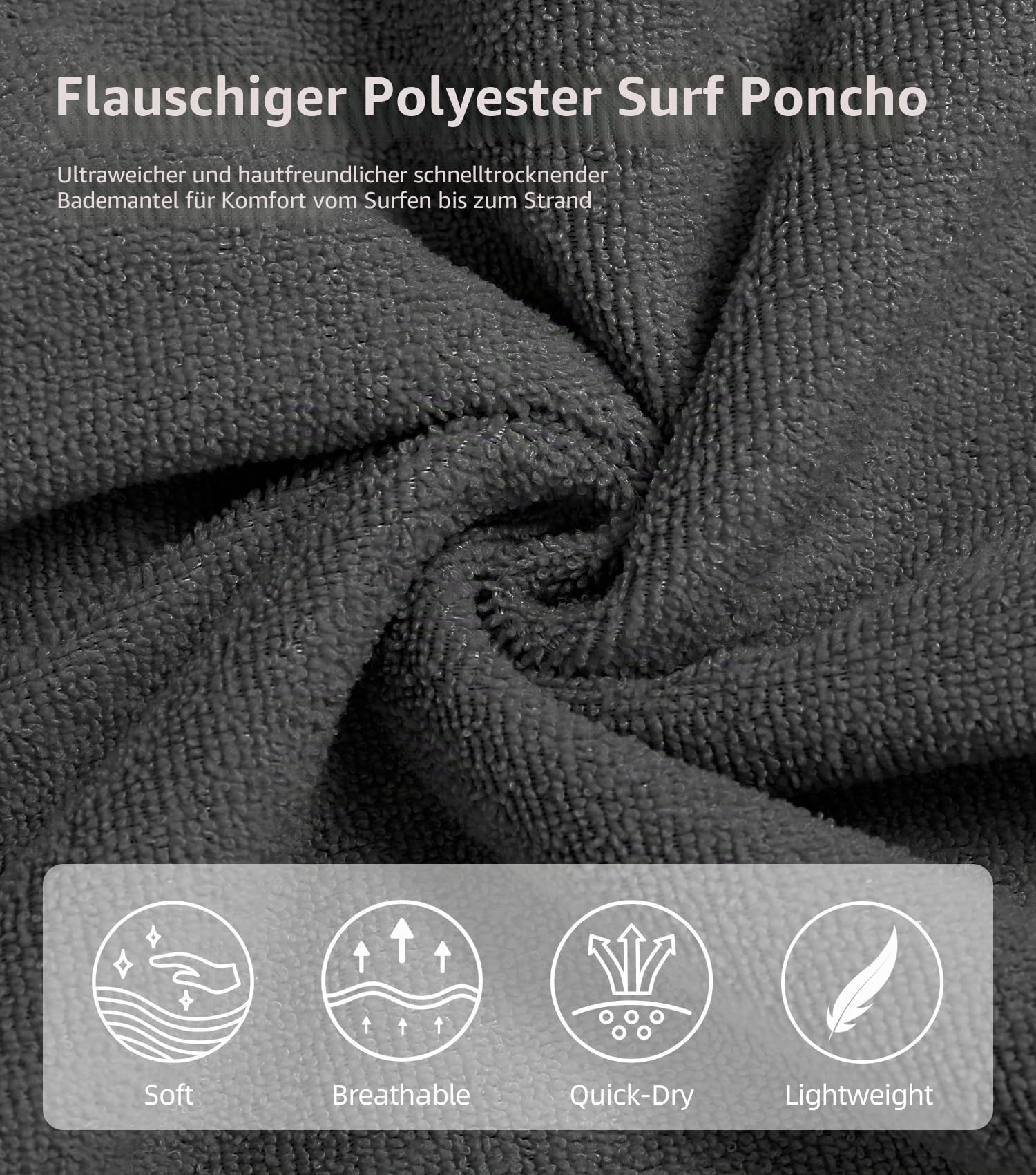 Abahub Surf Poncho Herren Damen Badeponcho Handtuch Poncho für Erwachsene mit Kapuze schnell trocknender Umkleide-Bademantel Mikrofaser zum Surfen, Strand, Schwimmen M/L