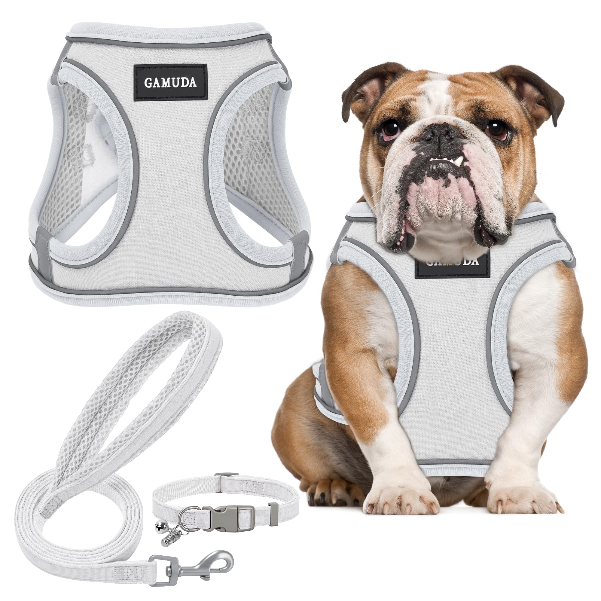 GAMUDA Small Pet Harness Collar and Leash Set, Step in No Chock No Pull Linen Fabric Soft Mesh Dog Vest Harnesses Reflective for Dogs Puppy Cats