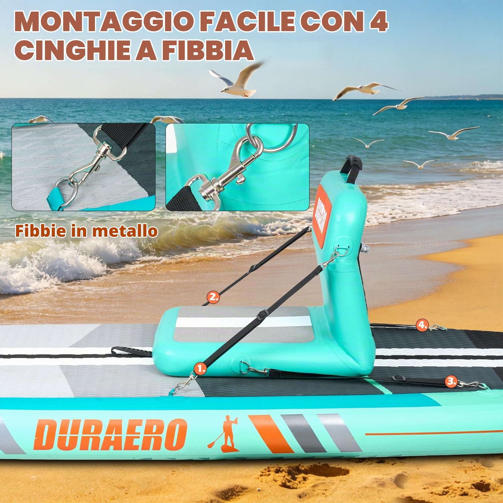 DURAERO Sedile gonfiabile per kayak con schienale, sedile per SUP e kayak con superficie antiscivolo in EVA, sedile comodo per accessori per stand up paddle board
