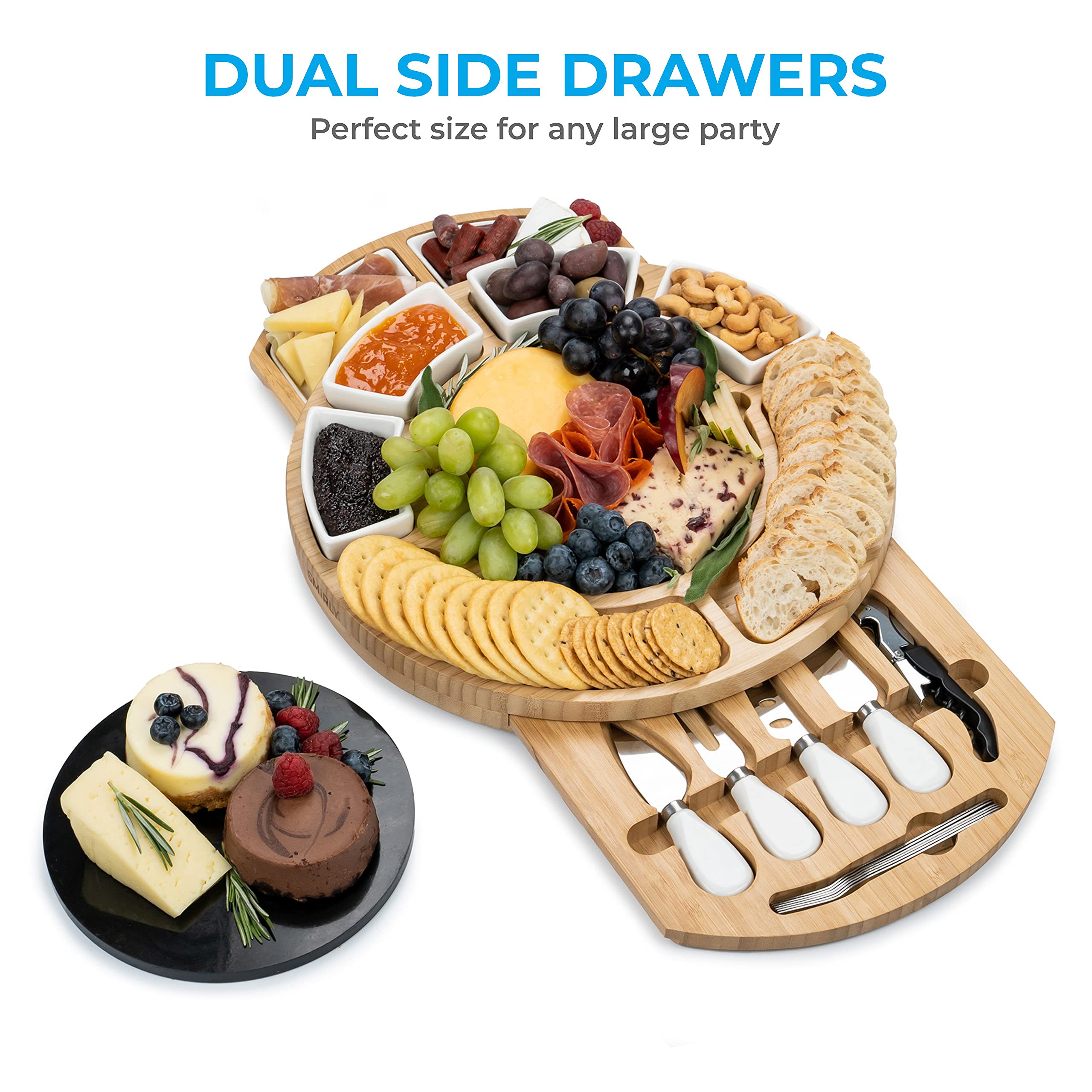 SMIRLY Cheese Board and Knife Set Large Round Charcuterie Board Set