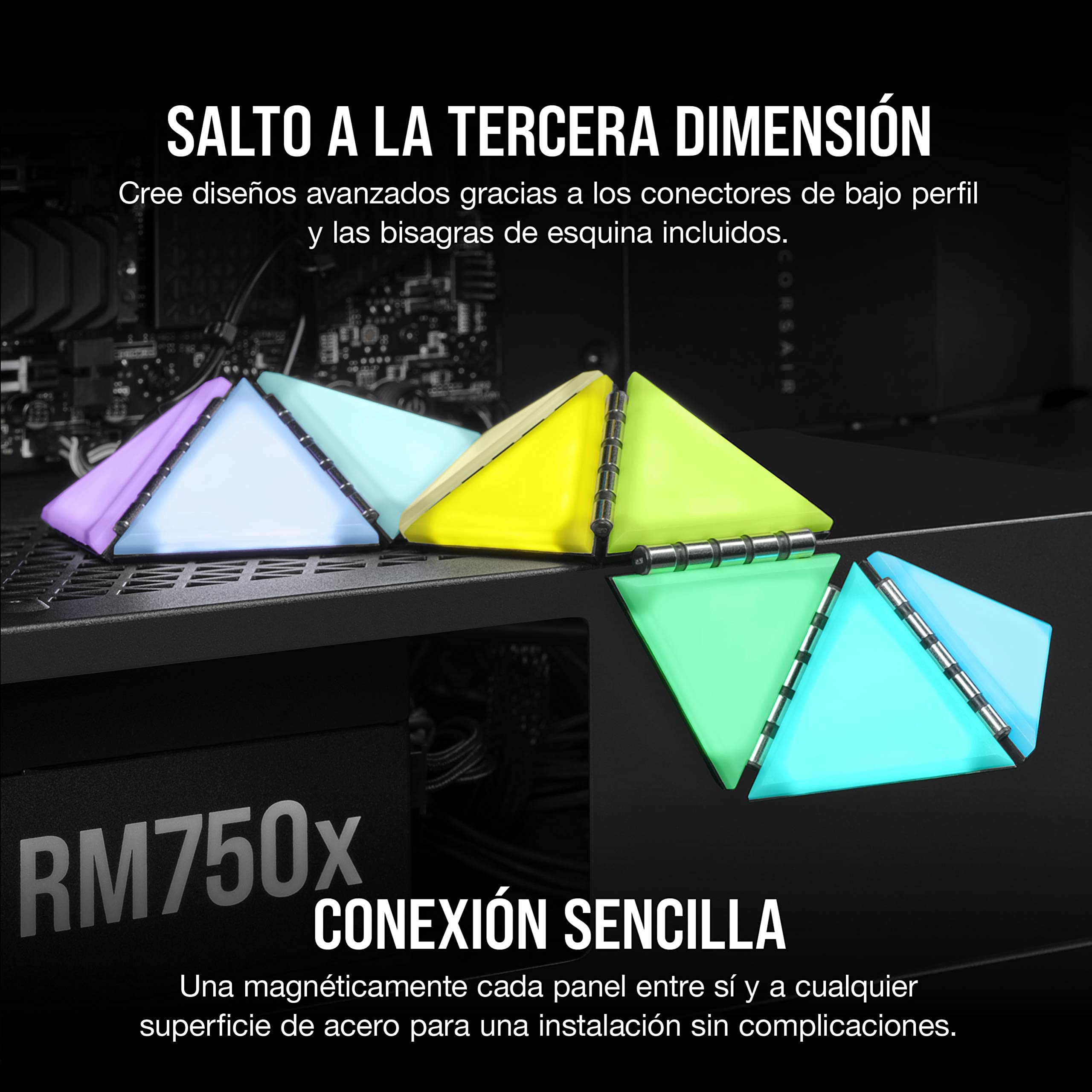 Corsair iCUE LC100 - Paneles de iluminación de Acento - Mini triángulo - Kit de expansión de Azulejos 9X (81 LED RGB con difusión de luz, fijación magnética Simple) Transparente