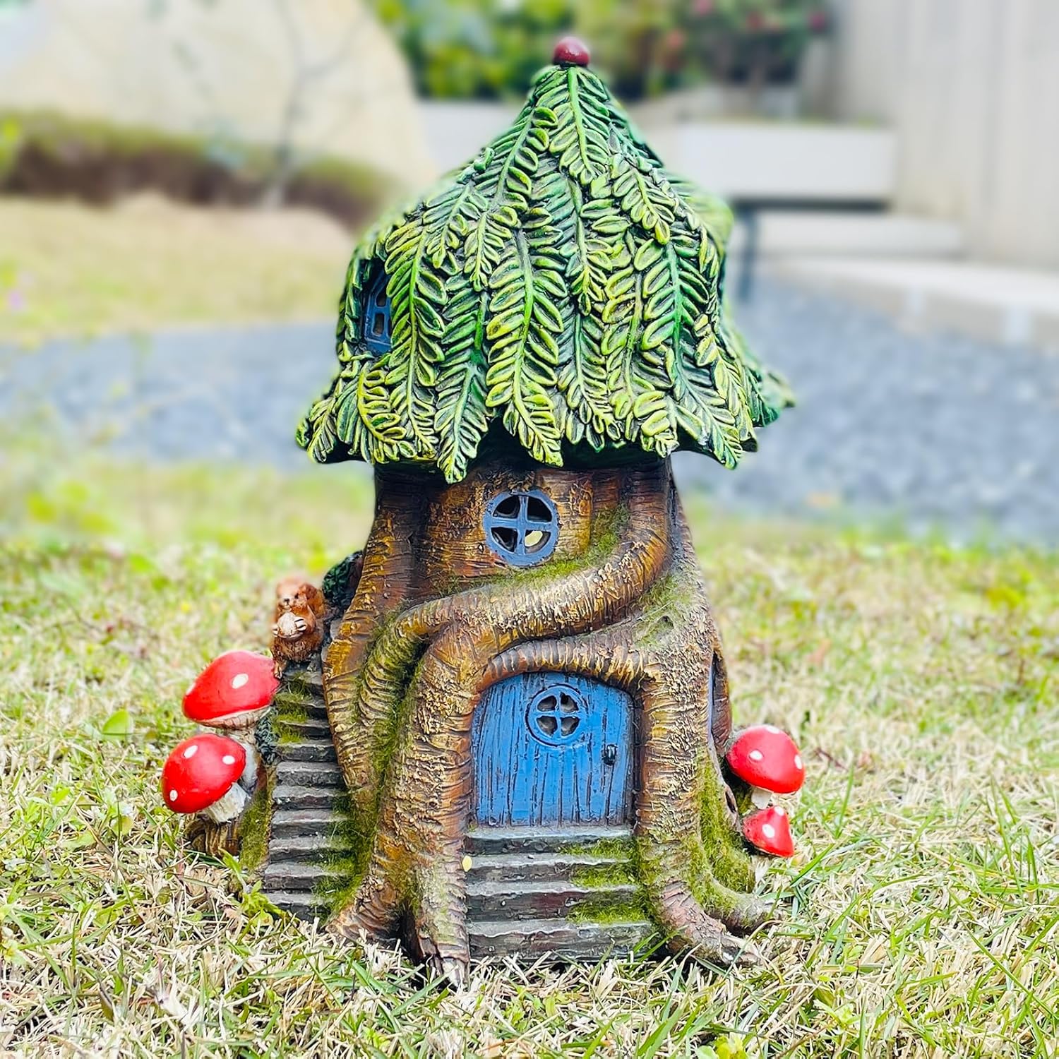 COWOS Solar Light Fairy Tree House, Fairy Garden House Statues,Tree House Figurines with Solar Light for Indoor Outdoor Art Decorations, Patio Yard Lawn Ornaments Gift - Image 8