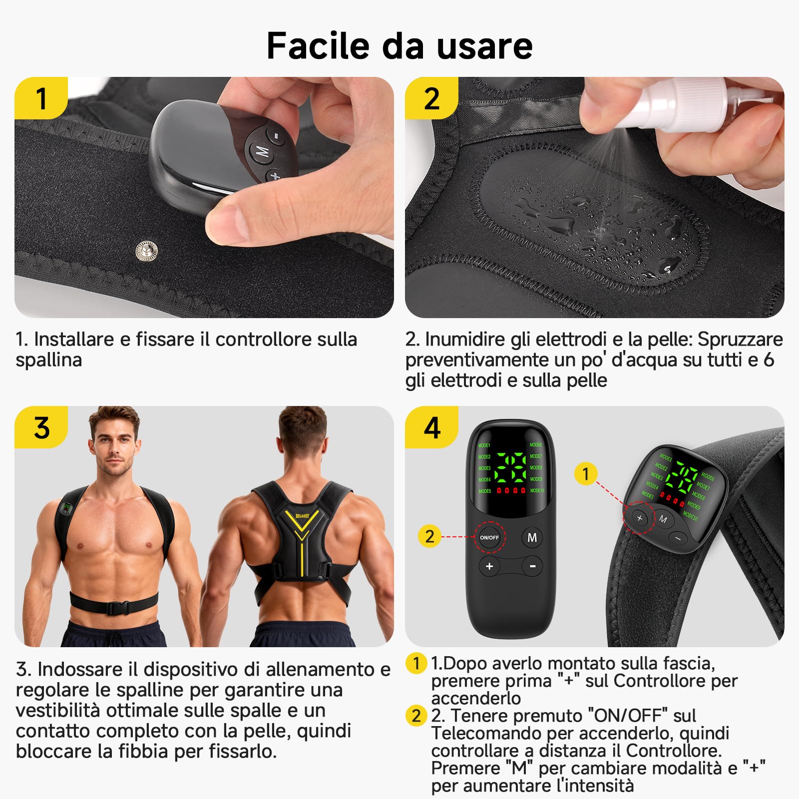 Elettrostimolatore Muscolare per Collo e Schiena, EMS Massaggiatore Schiena e Collo, Elettrostimolatore 30 Livelli 10 Programmi con Telecomando, Allenatore per Collo EMS, Stimolatore Muscolare Collo