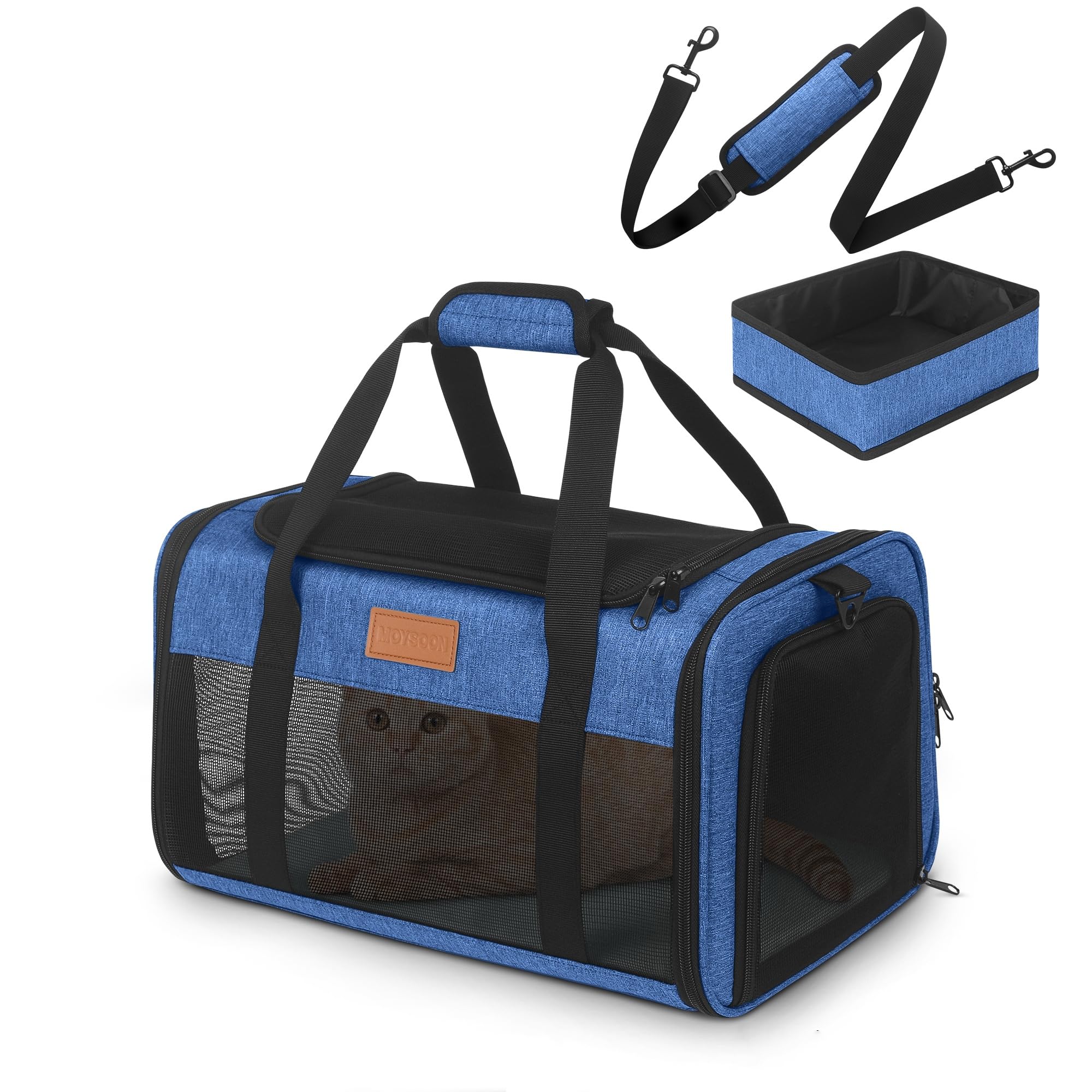 PETUX Pet Carrier Airline Approved for Small Cats, 17"x11"x9.5" Cat Carrier Soft with Anti-Scratch Mesh, Top Open Portable Cat Travel Carriers with Little Box for Cats Up to 15 Lbs (Blue)