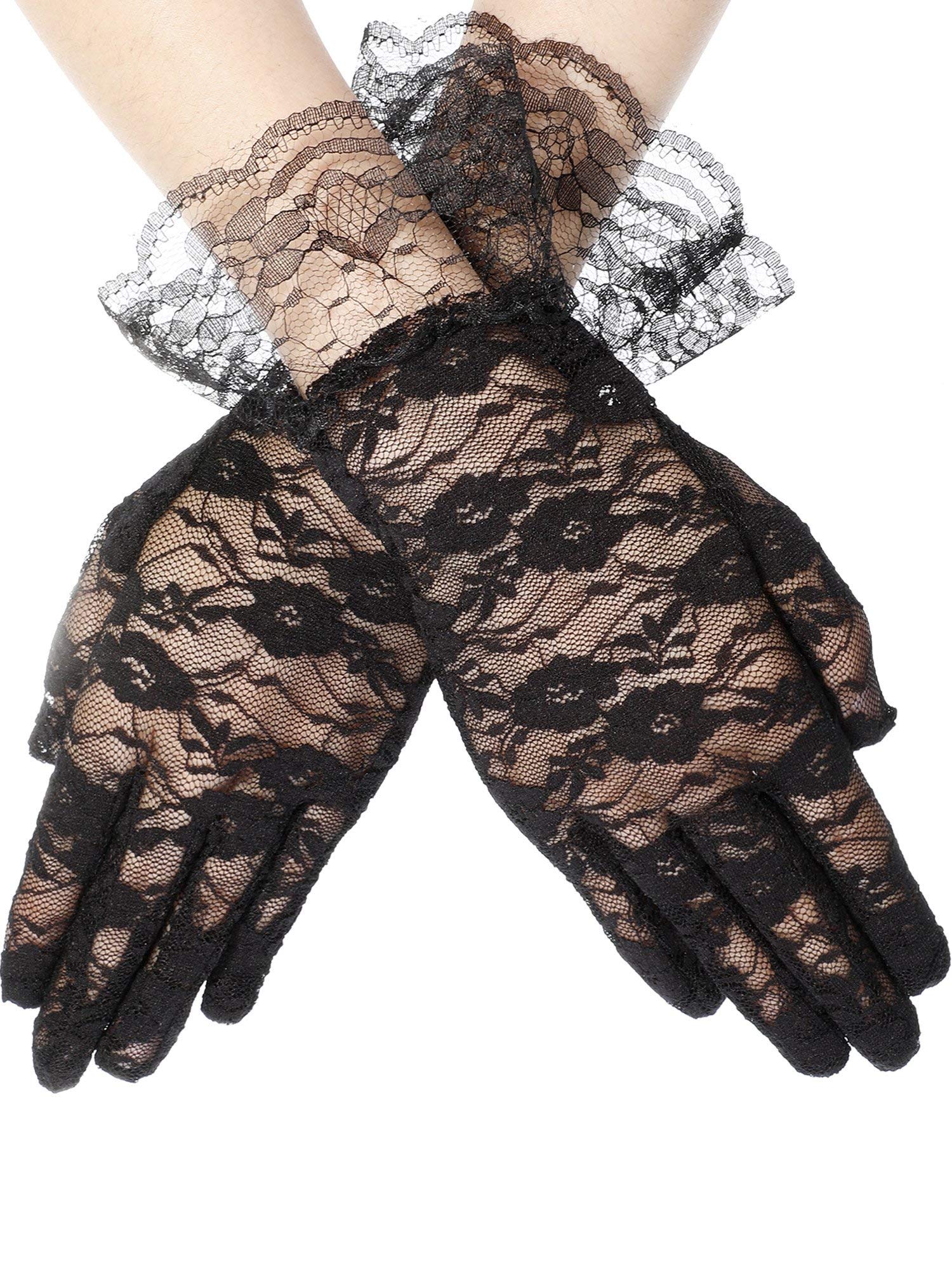 SATINIOR Ladies Lace Gloves for Women Tea Party Elegant Short Courtesy Gloves for Wedding Dinner Opera Parties