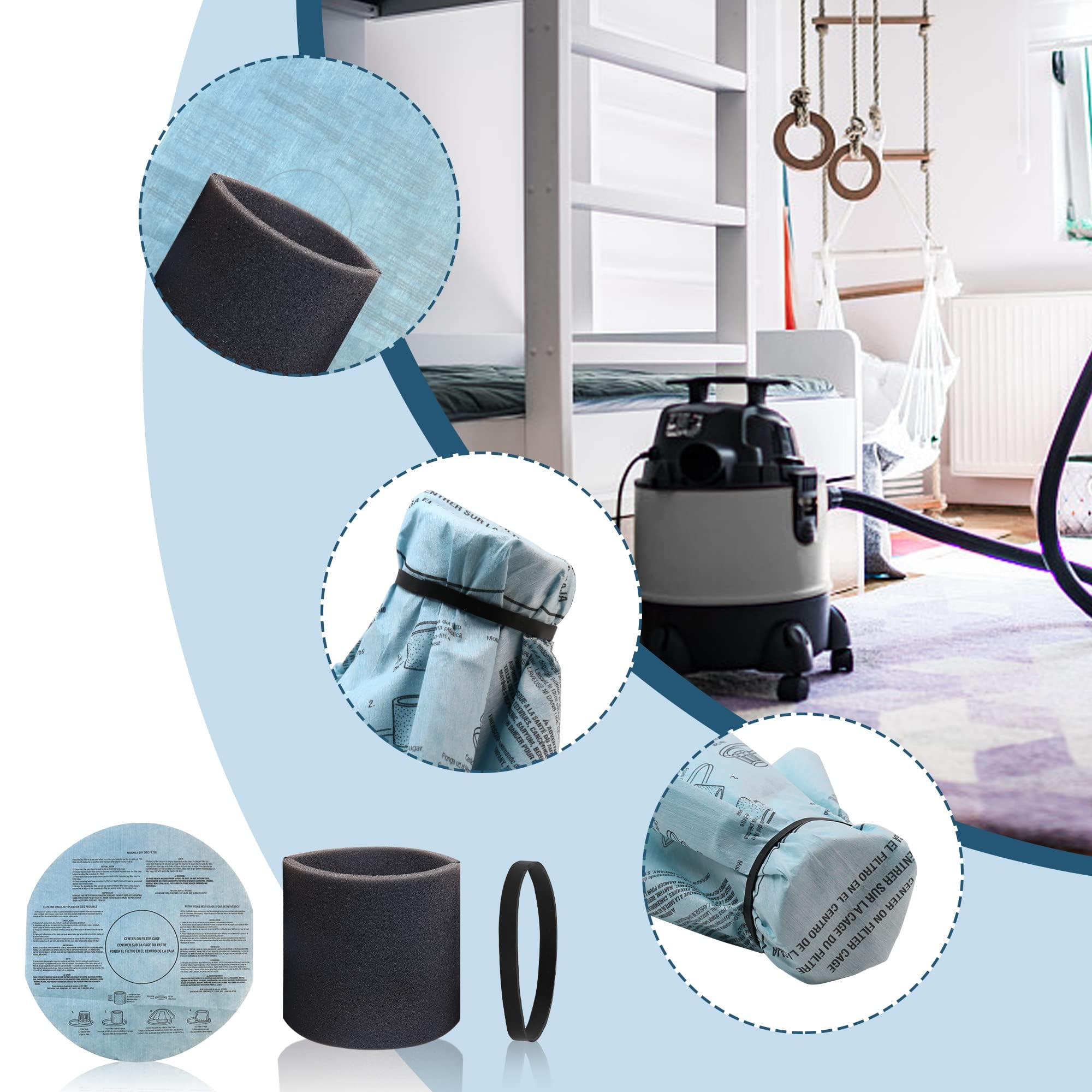 Filtro de repuesto para filtros Shop Vac 90304 90585, 90107, 90350, 90333, filtro de aspiradora en seco y húmedo, se adapta a la mayoría de aspiradoras húmedas/secas de 5 galones en adelante, bolsa de