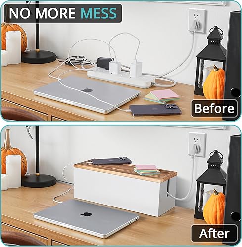 Miniatura 5 de Bivvclaz Caja grande de organización de cables, caja organizadora de cables de madera para escritorio, piso, oficina para ocultar cables de