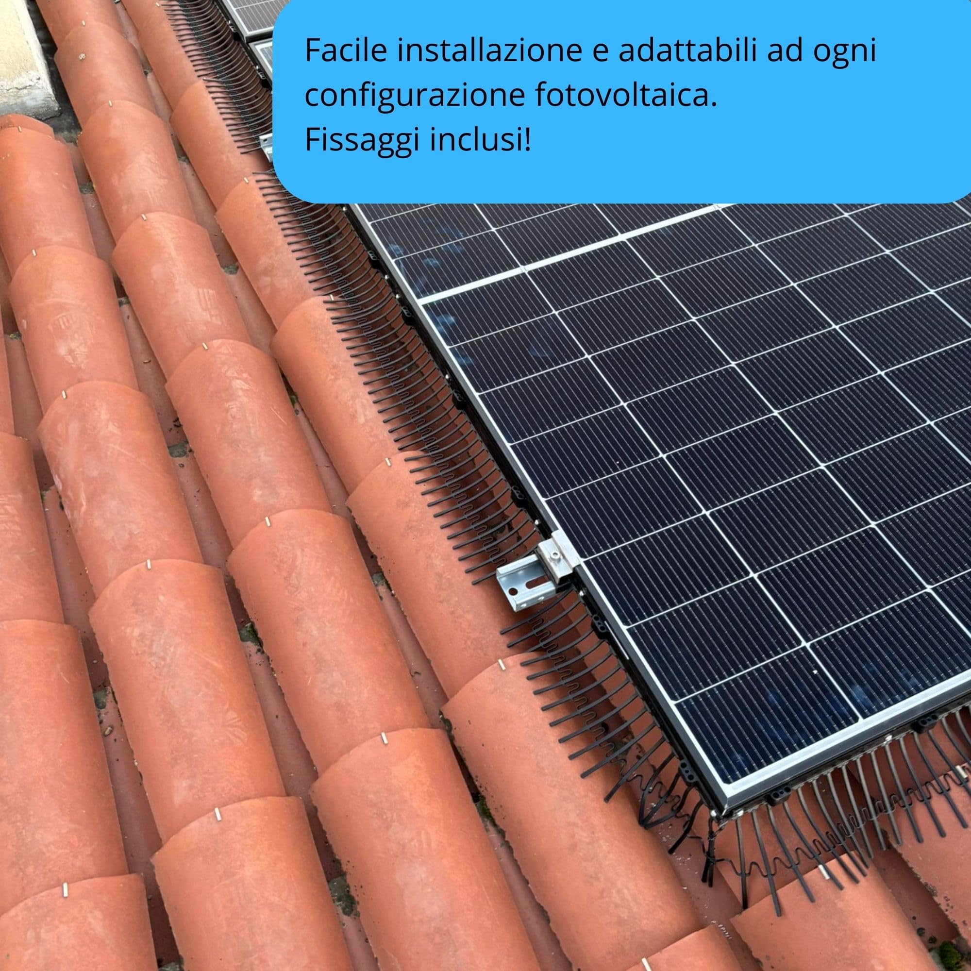 Solar Safe - sistema di protezione Universale da uccelli e piccioni per Fotovoltaico - Brevettata, Ecosostenibile e resistente ai raggi UV (22 metri (40 unità) con CLIPS per pannelli spessore 30mm)