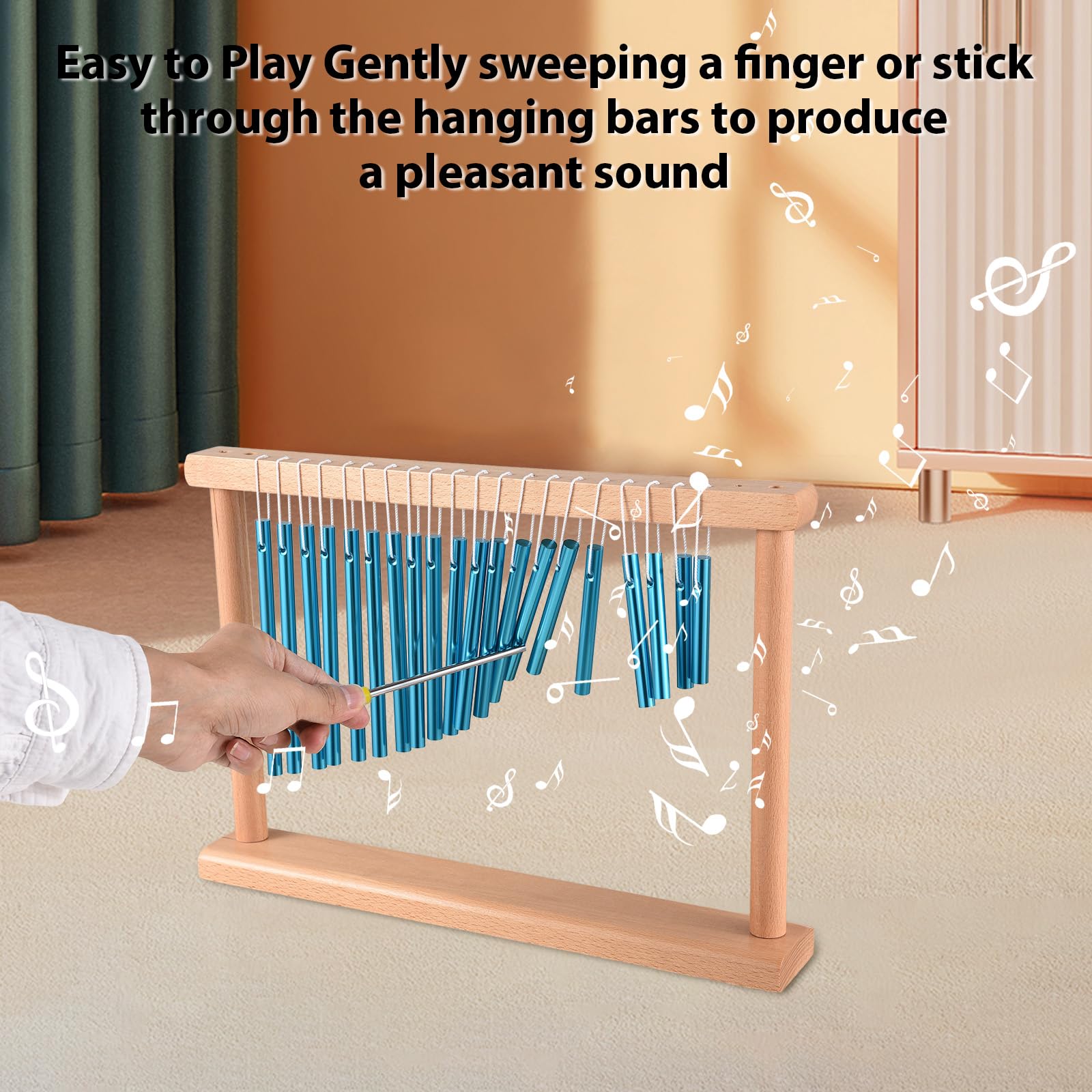 Windspiel-Schlaginstrumente, 20-Noten-Glockenspiel, einreihiges Tisch-Windspiel mit Schlägel für entspannende Meditation, heilender Klang, Desktop-Dekoration (Blau)