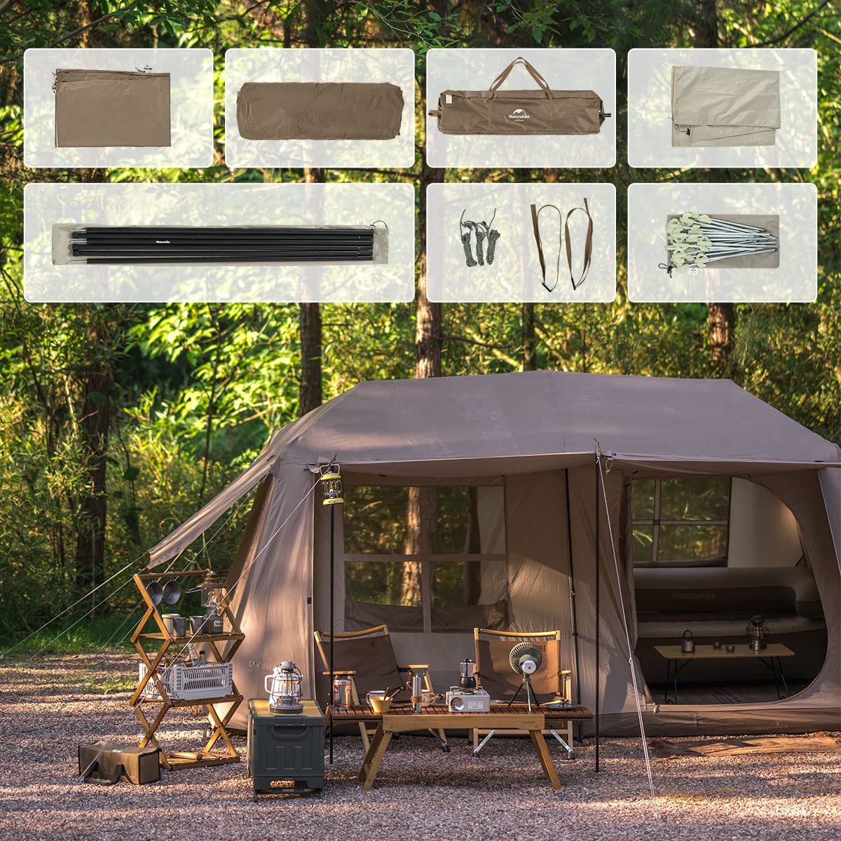 Naturehike Village 13㎡ & 6㎡ & 5㎡ Tenda Familiare Automatica Tenda a Tunnel da 4-6 Persone Tenda Pop-up Tenda da Campeggio per Viaggi in Auto, Campeggio, Riunioni di Famiglia All'aperto