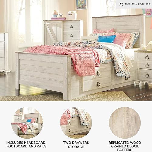 Miniatura 49 de Ashley Furniture Signature Design - Cabecero de panel completo Willowton – Estilo Contemporáneo – Tamaño Queen - Color Blanco.