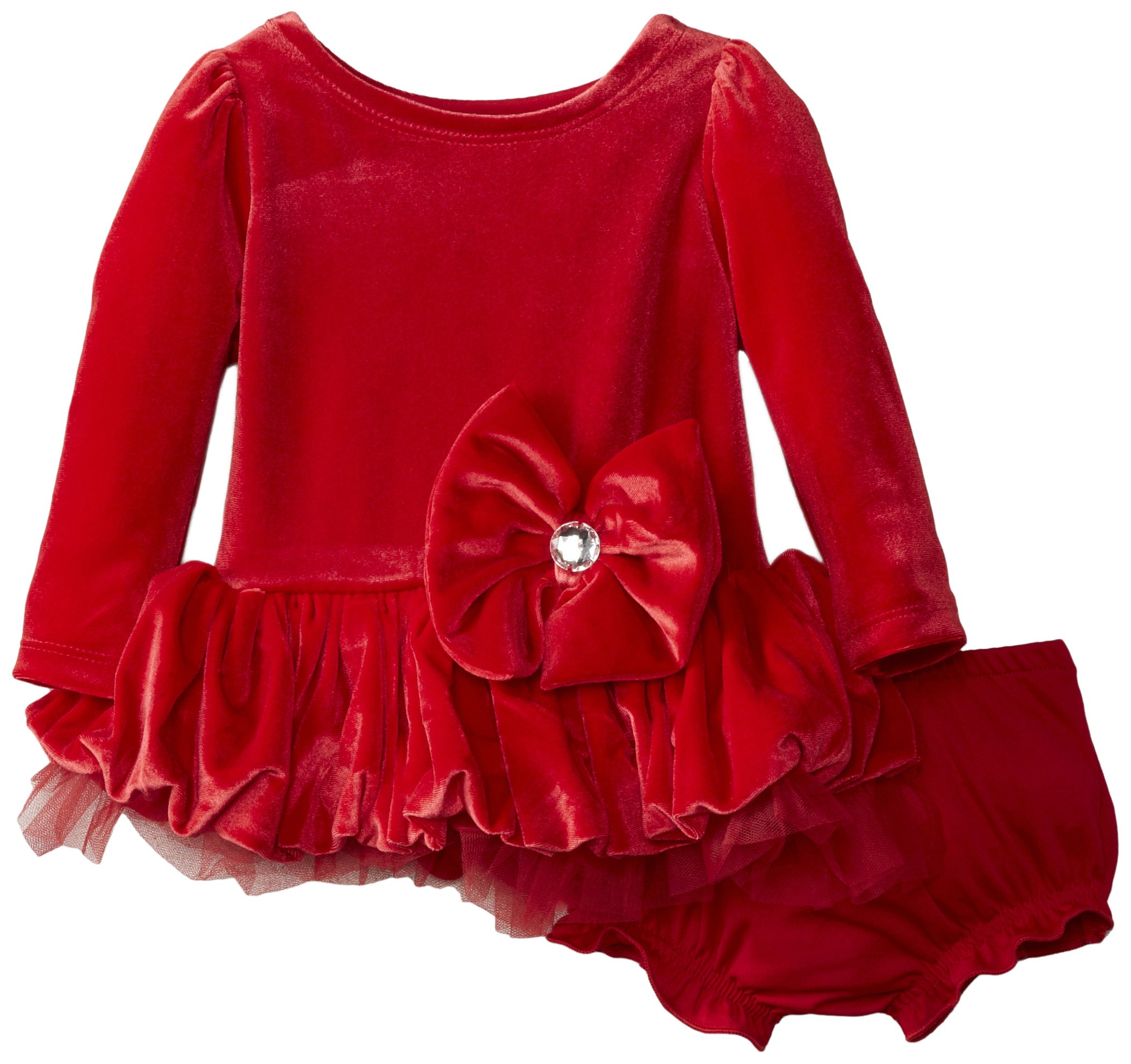 Baby-Girls Newborn 2 Piece Velvet Satin Bow Mesh Dress with Panty