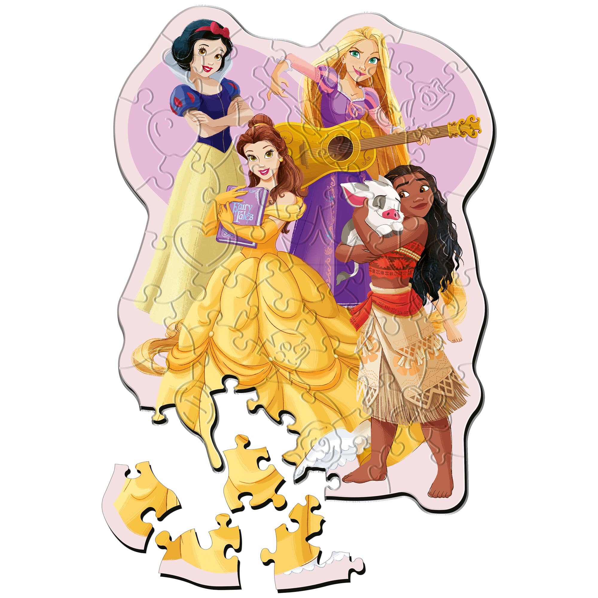 Trefl – Puzzle en Bois : Disney Princess, Princesses charmantes - Puzzle en Bois de 50 pièces, Formes irrégulières, 10 Figurines. Puzzle Moderne pour Enfants de 5 Ans et Plus