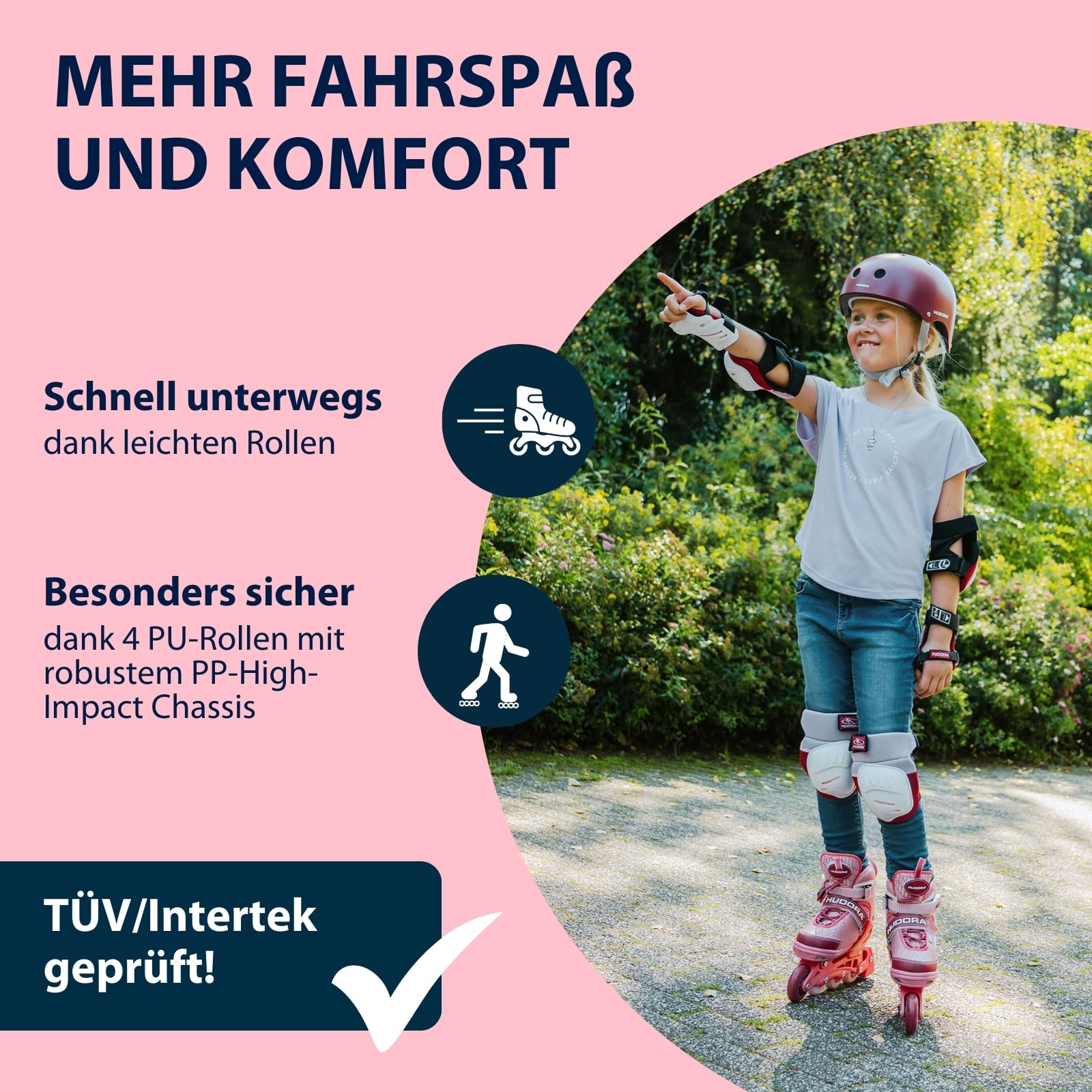 HUDORA Inline Skates Mia/Leon 2.0 - Inliner für Kinder/Jugendliche & Erwachsene in versch. Größen & Farben - Roller Skates bis zu 4 Größen verstellbar - Bequeme & stilvolle Rollerskates