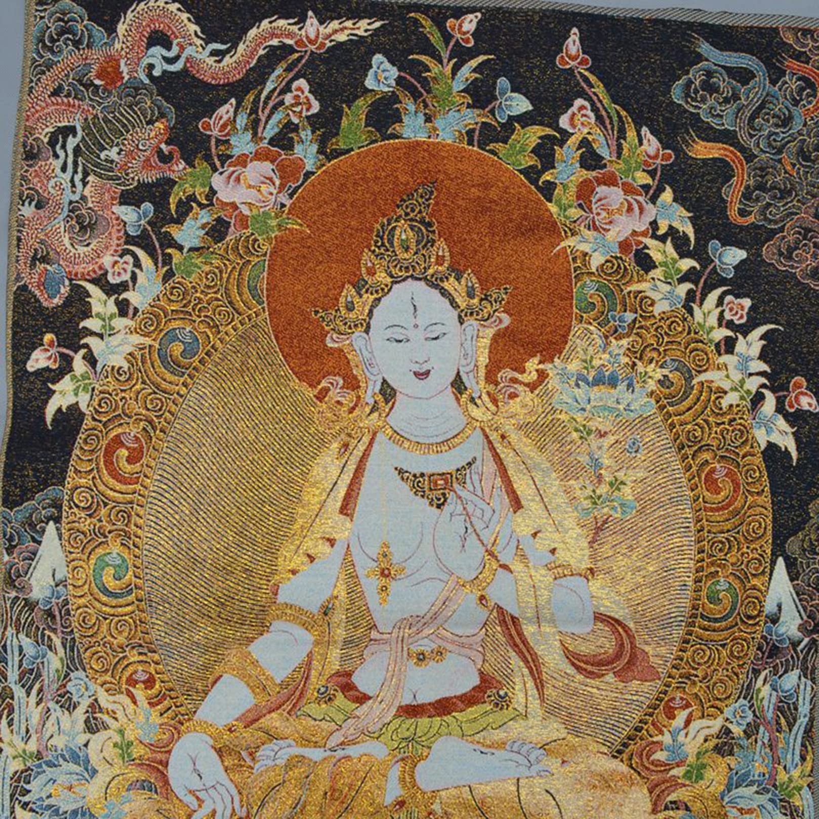 Thangka Dipinto Bianco Tara Buddha Buddista Thangka Broccato Wall Art Decor per La Decorazione della Camera da Letto Yoga (Size : 60x90cm(23x35inch))