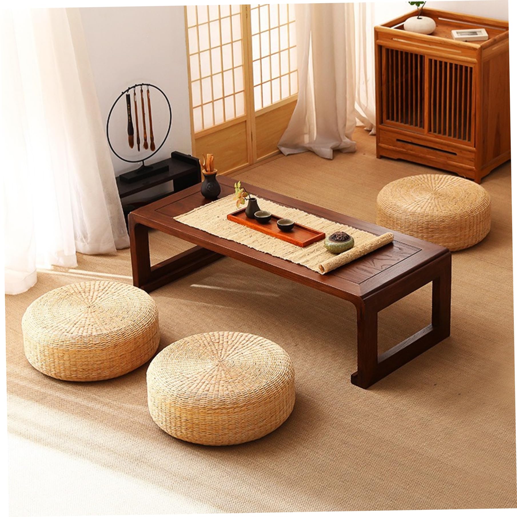 Cuscino da pavimento Tatami Cuscini da pavimento in tessuto naturale da 16 pollici per la seduta di meditazione del Buddha Cuscino confortevole Cuscini per soggiorno per adulti