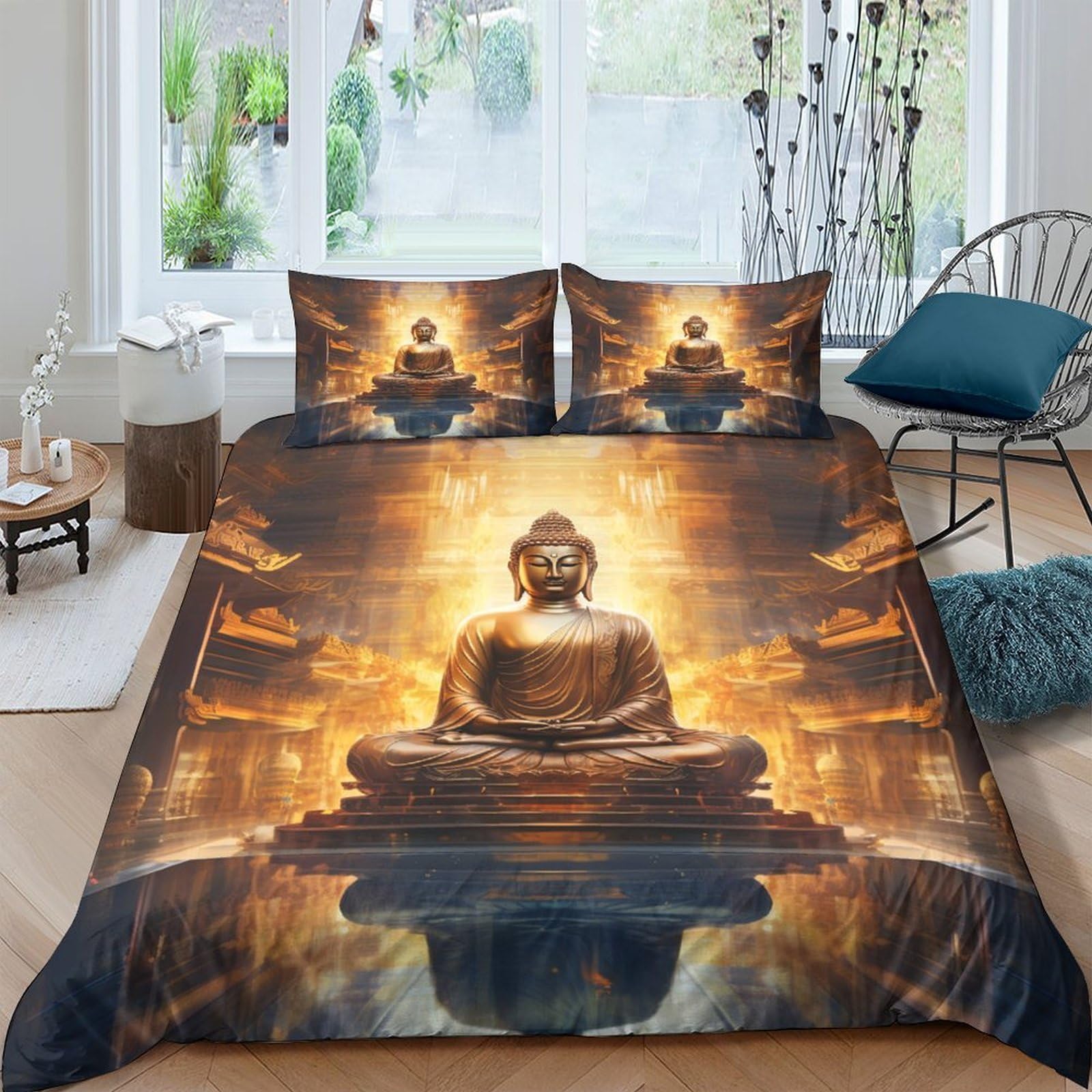Ctjqhvkz Style-8 3D Printed Golden Buddha Fitted Sheet Microfiber Non-Slip Bed Cover For Bedroom Guest Room Artistic Decor Single（135X200cm）