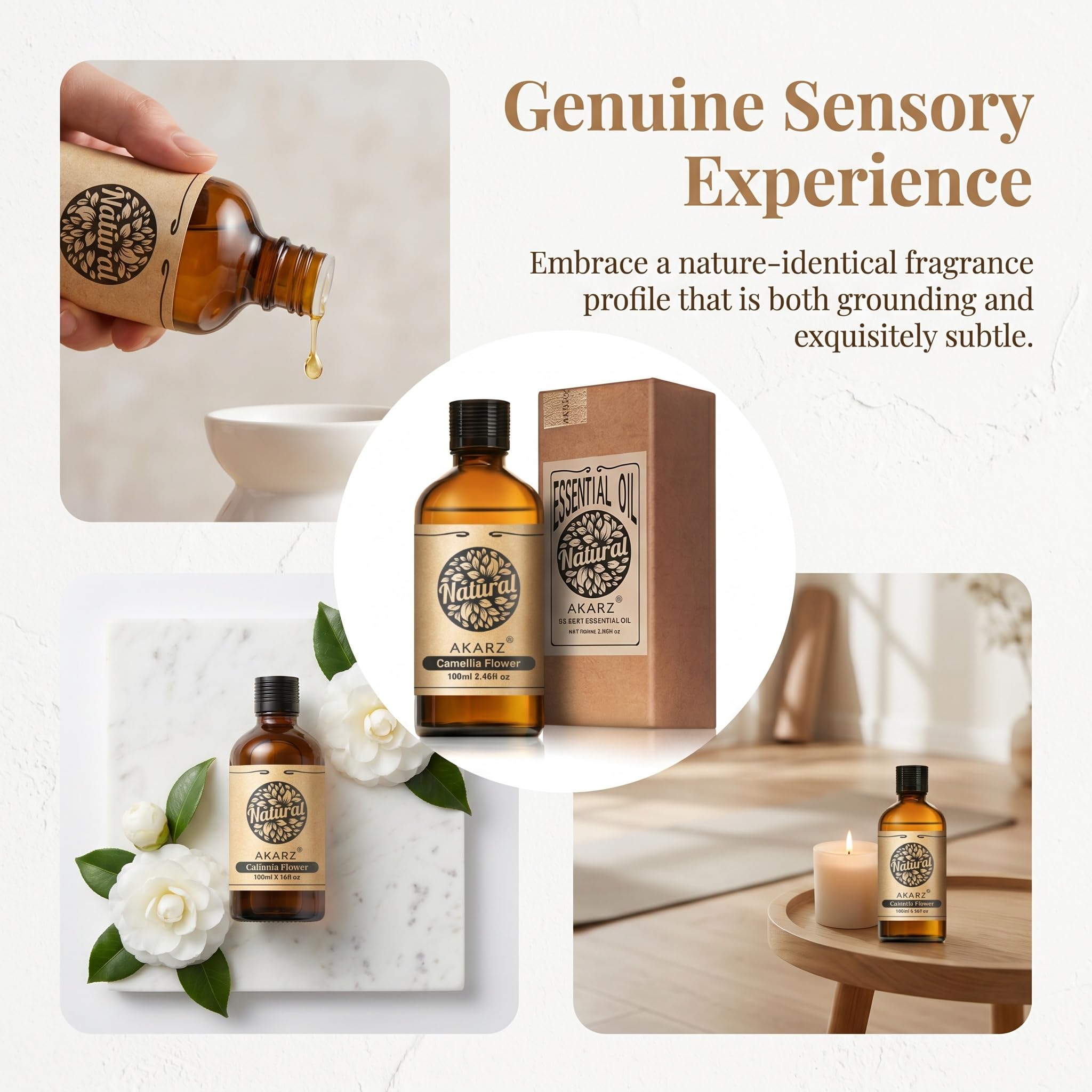 AKARZ 100ml Olejek esencjny z Kwiatu Kamelii - Naturalny olejek aromatyczny do dyfuzorów, lamp aromatycznych i aromatów pomieszczeń