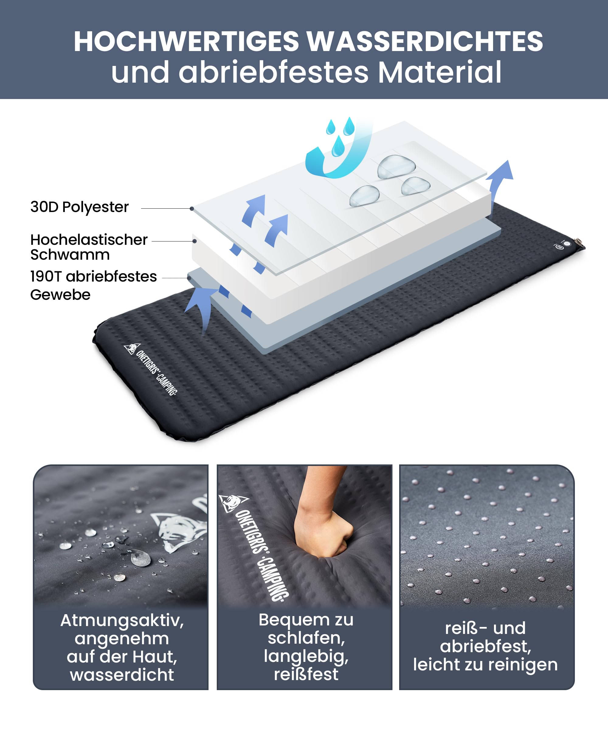 OneTigris LIGHTDREAM Isomatte selbstaufblasend Ultraleicht, 5 cm Dicke Camping Matratze faltbar, Luftmatratze selbstaufblasend für Zelt, Rucksacktourismus, Trekking, Autoreisen (R-Wert 4,5)