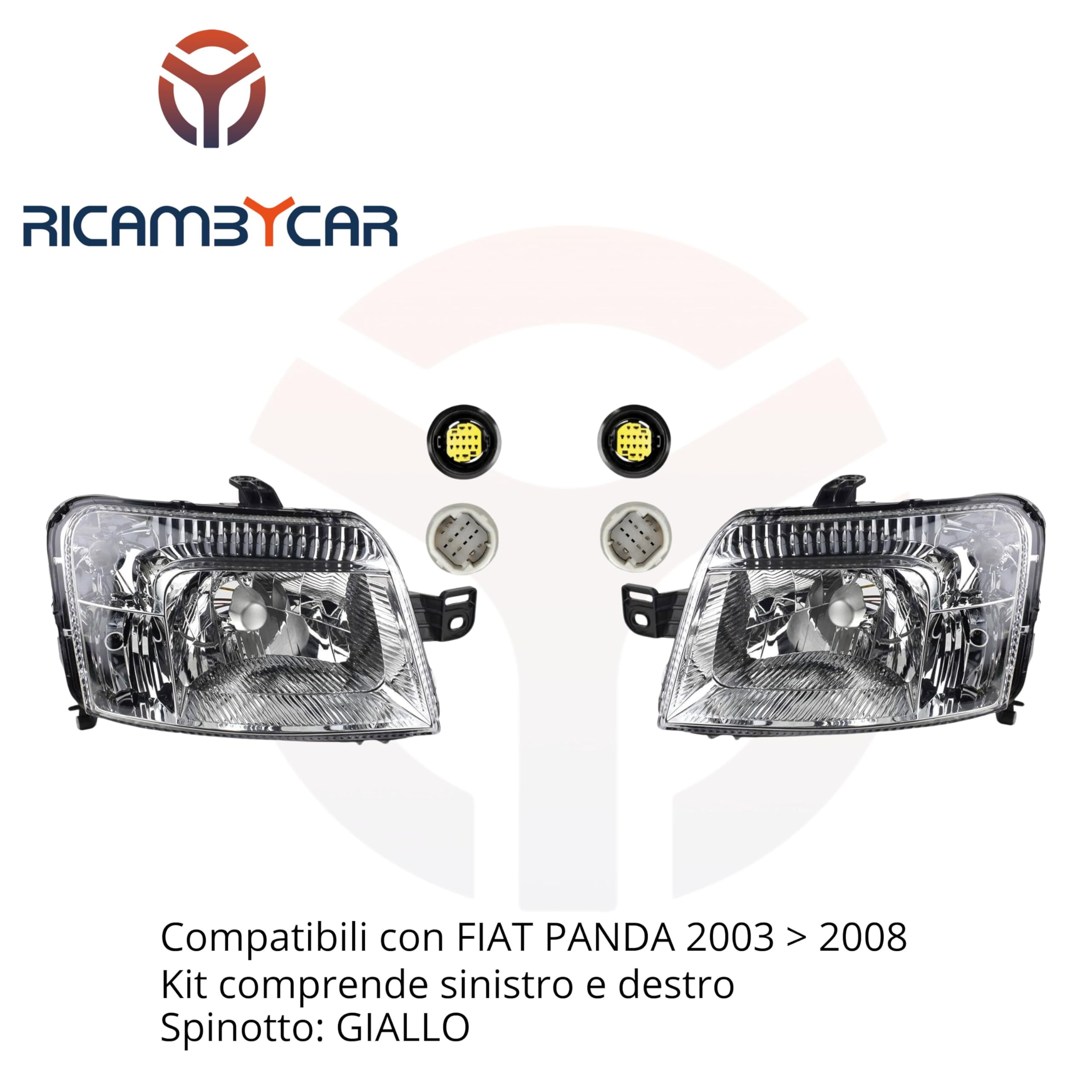 Coppia Fari Fanali Anteriori Compatibili per FIAT PANDA dal 2003 al 2008 - Attacco Spinotto Giallo (Coppia)