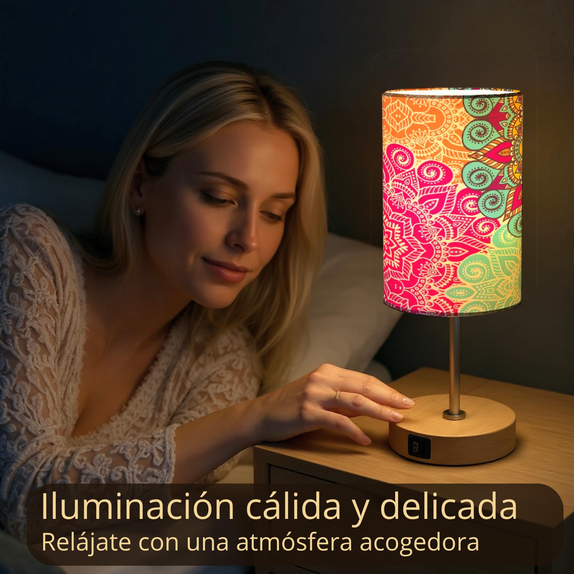 Set de 2 Lámparas de Mesita de Noche Táctiles con Cargador USB Luz Mesita de Noche Regulable 3 Niveles Lámpara Mesilla de Noche LED Dormitorio Bombillas Incluidas Pack Regalo Premium Candeeiro de Mesa