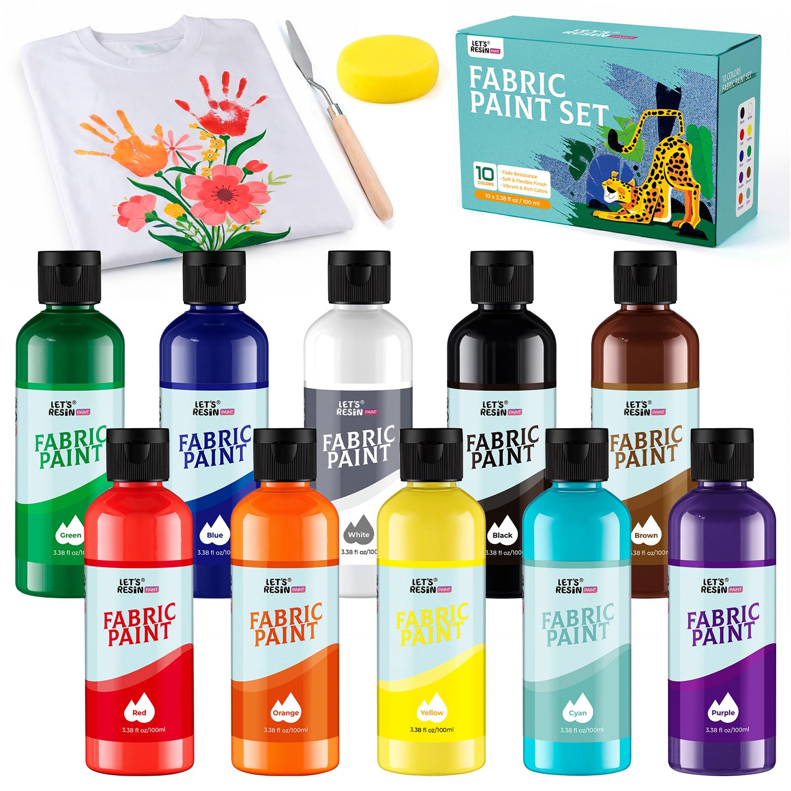 10 Colors Permanent Soft Fabric Paint for Clothes(3.4oz/100ml) | Non-Toxic,Washer Safe,So…