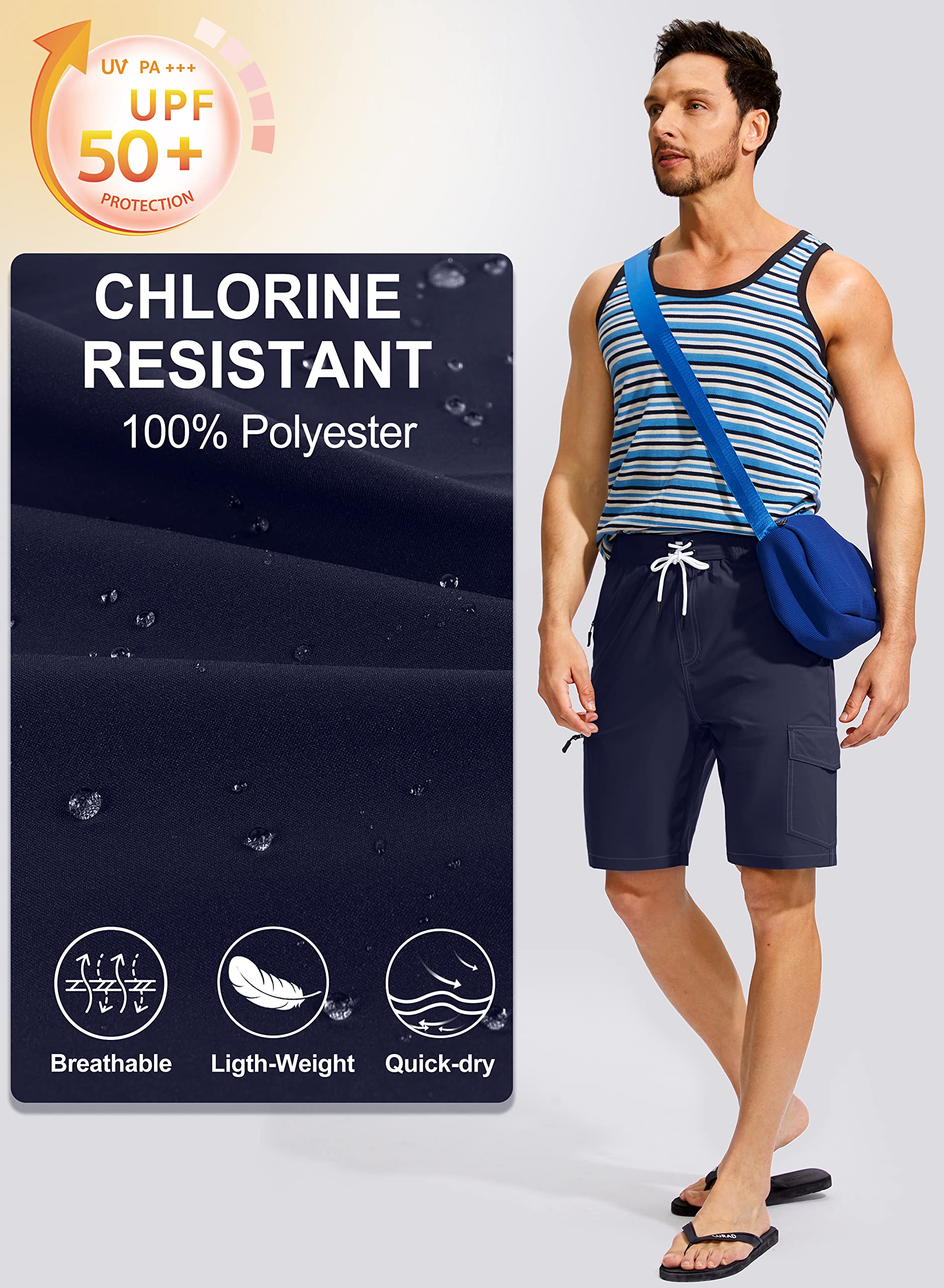 Kayrth Costume da bagno da uomo Quick Dry Board Shorts con 5 tasche Costumi da bagno da uomo - No Mesh Liner, Navy, XXX-Large