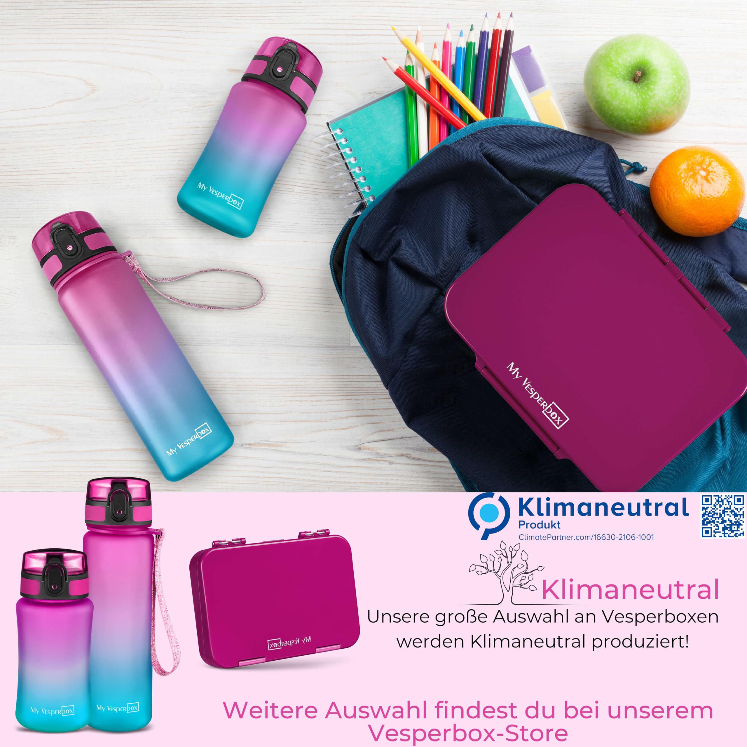 My Vesperbox – Len - Bento Box Kinder - Lunchbox mit 4+2 Fächern - extrem robust – Brotdose – Brotbox ideal für Kindergarten und Schule (Lila Regenbogen)
