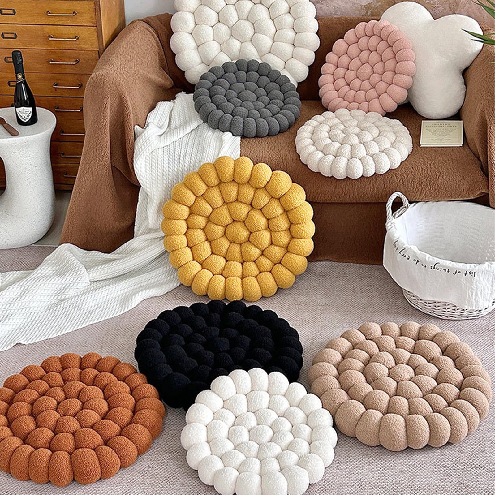 Rundes Plüschkissen für Kinder-Sofa, Stuhl, Zuhause, Büro und Garten, Dekoration, Beige