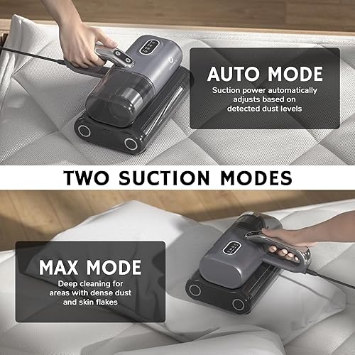 Miniatura 6 de AIRTHEREAL Aspiradora de colchón M1, aspiradora de cama 6 en 1 con vibración de alta frecuencia, rotación de cepillo doble de 80,000 RPM, luz UV-C,