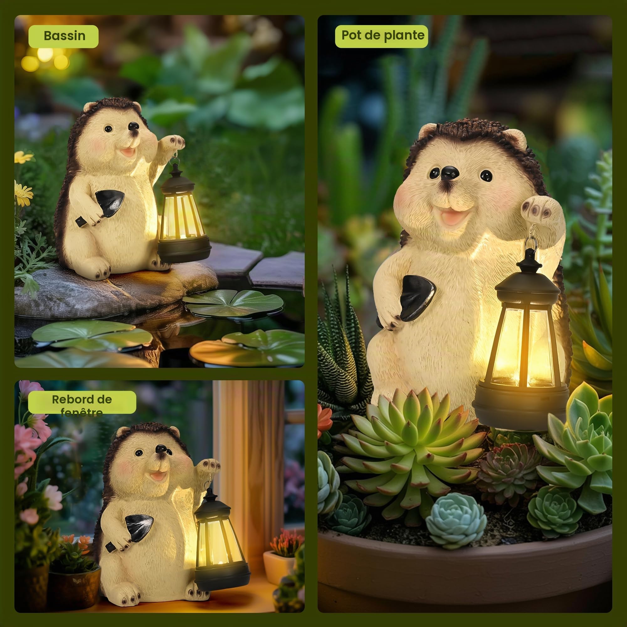 GIGALUMI Ornements de jardin hérisson d'extérieur avec lanterne solaire, cadeaux uniques pour maman, pour femmes, cadeau d'anniversaire pour maman grand-mère, décorations de statue de jardin étanches