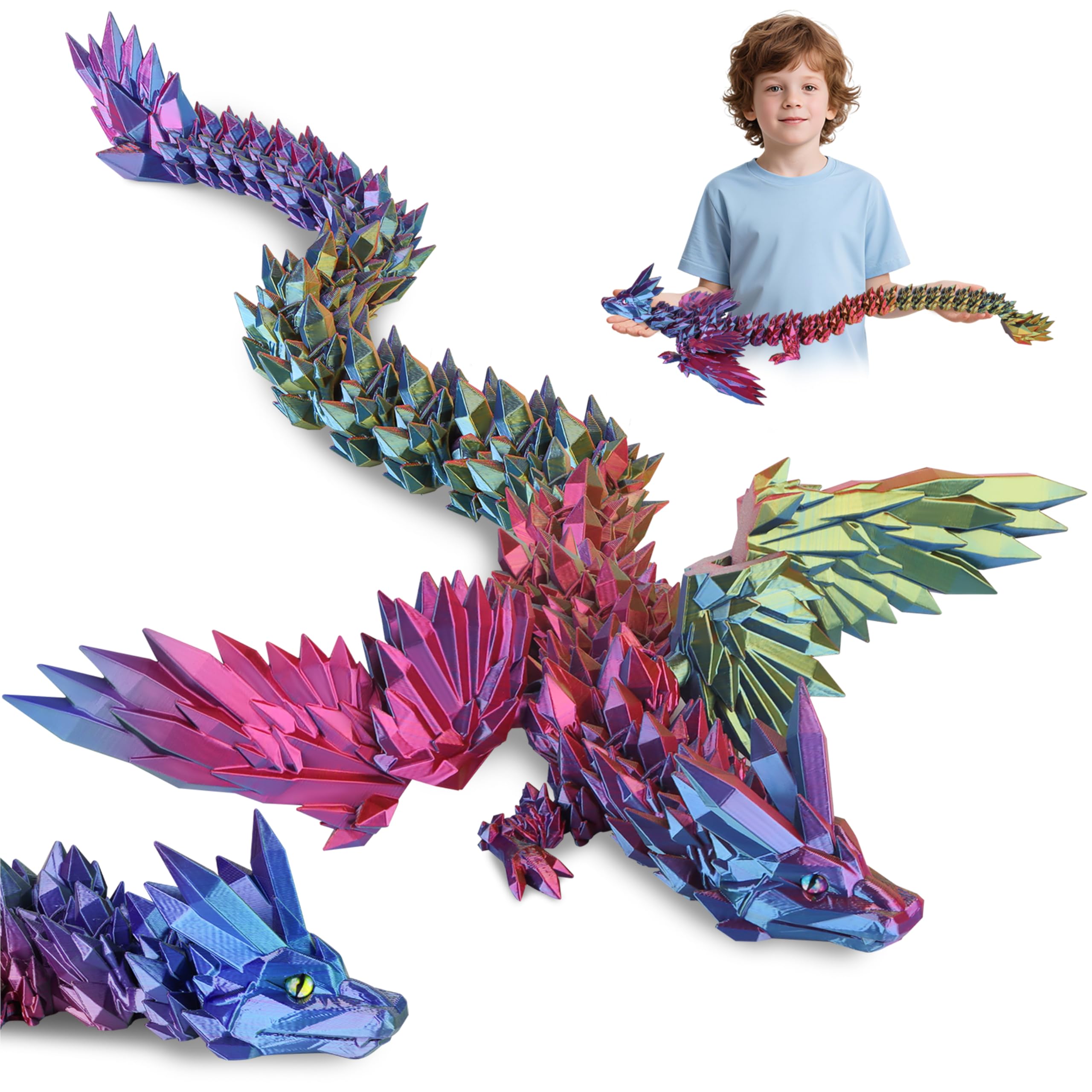 Cuackamily Rettile Drago Lucertola Giocattolo Fidget stampato in 3D, Drago Di Cristallo Del Drago Articolato Flessibile Da 19.5cm, Regalo Stampato 3D Per Il Compleanno Per Ragazzi e Ragazze(Blu-viola