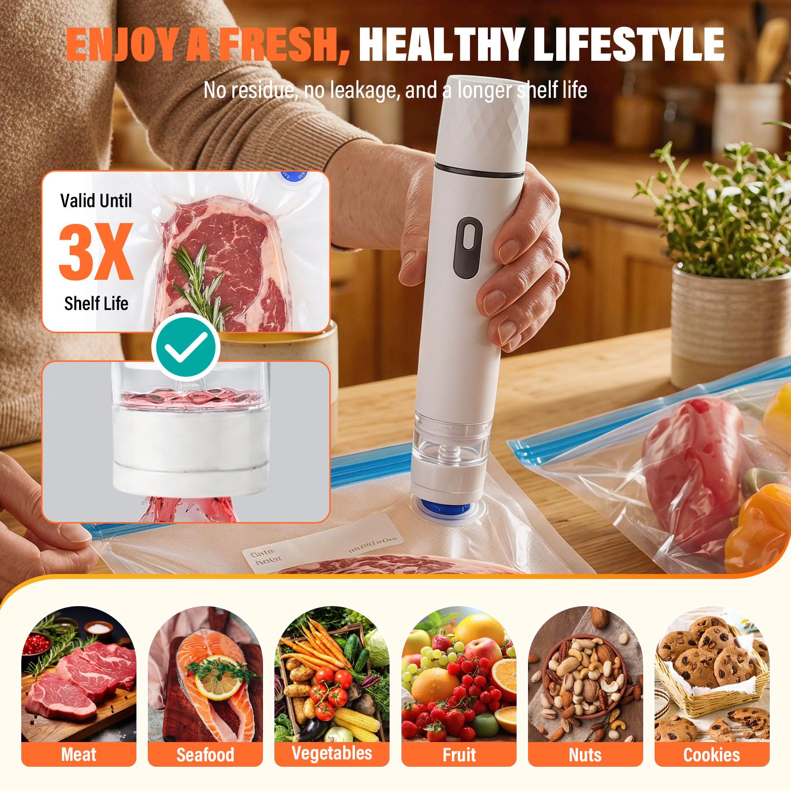 Macchina Sottovuoto Alimenti,60 kPa Sigillatore sottovuoto compatto,Potente Vacuum Sealer,con 20 Sacchetti Sottovuoto,Operazione con un clic,Ideale per Casa,Viaggi,Campeggio e Conservazione