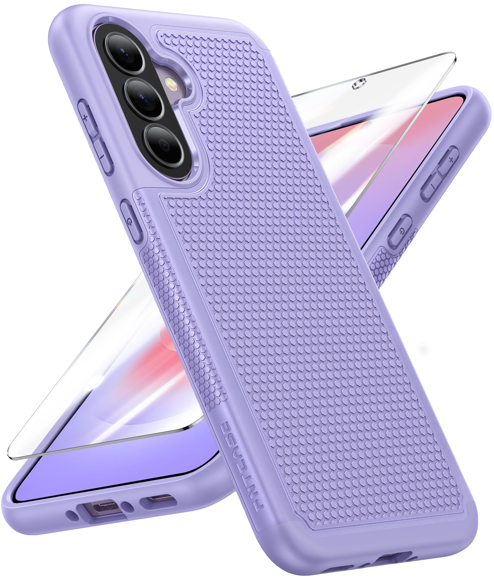 FNTCASE for Galaxy A37-5G Phone Case: Dual Layer Samsung A37 5G Cover | Non Slip Matte Textured Protective Cases With Screen Protector, Military Grade Shockproof Drop Protection, Light Purple