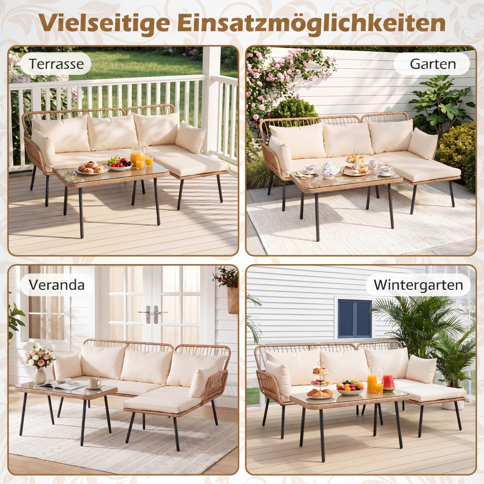 COSTWAY Lounge Möbel Outdoor, Polyrattan Gartenlounge mit Tisch und Kissen, Gartenmöbel Set, Balkonmöbel, Terrassenmöbel, Sitzgarnitur, 3-teilige Sitzgruppe für Garten, Balkon, Terrasse