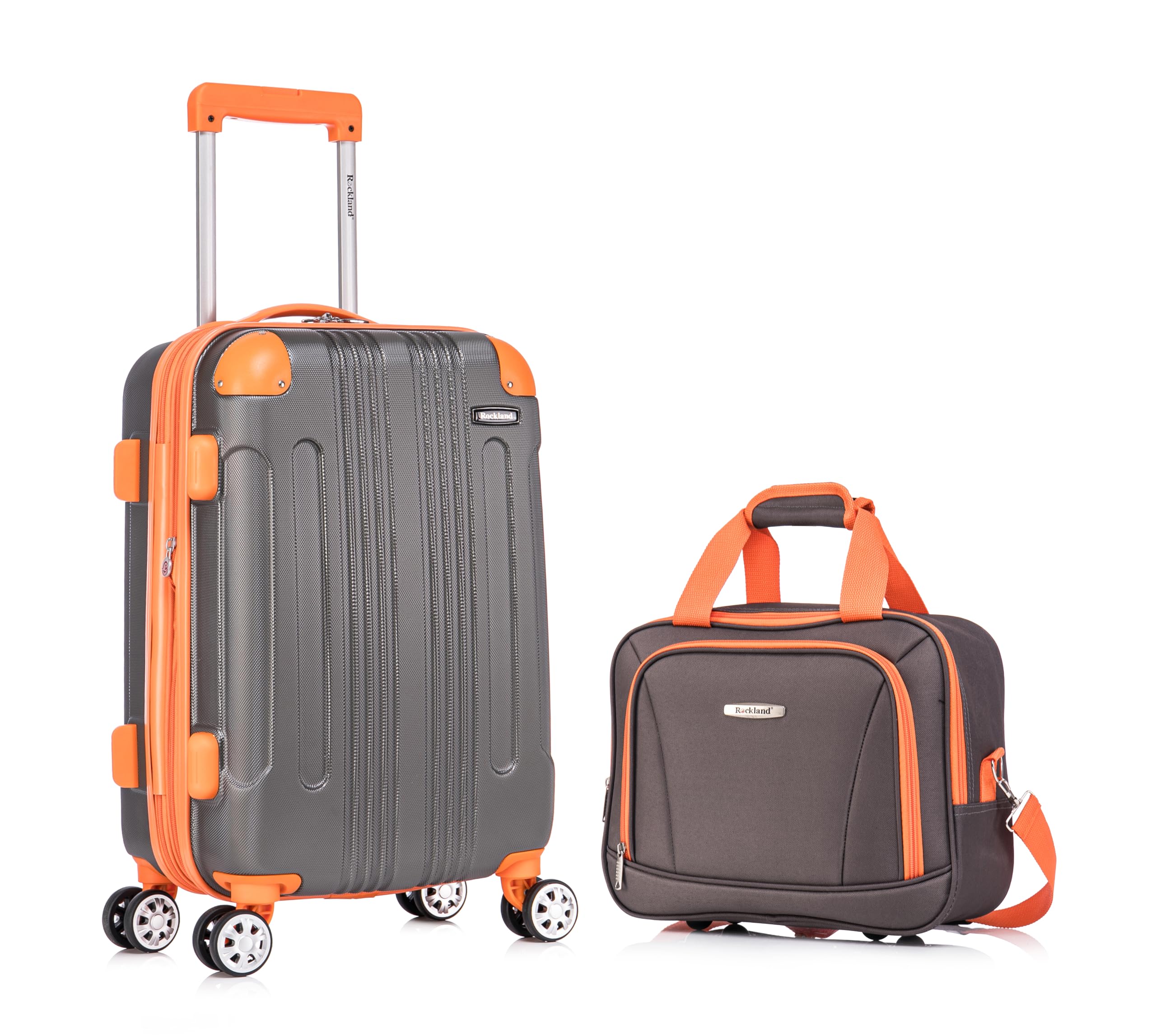 Rockland London Hardside Spinner Wheel Luggage Set, Charcoal, Carry-On 20-Inch and Tote 14-Inch (F1902-CHARCOAL)