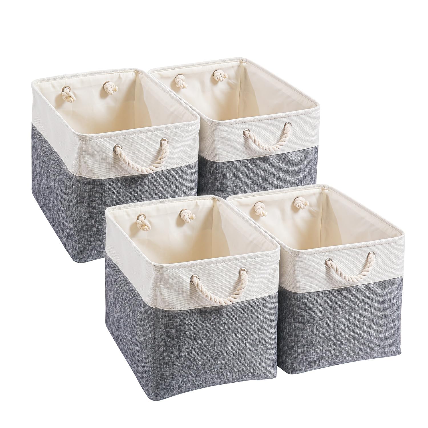 Mangata Canvas Kubus Opbergdozen, 25x25x25 cm Opbergmanden voor Planken Organisatie Kleding Kinderkamer Thuis (Grijs/Roze, Set van 4