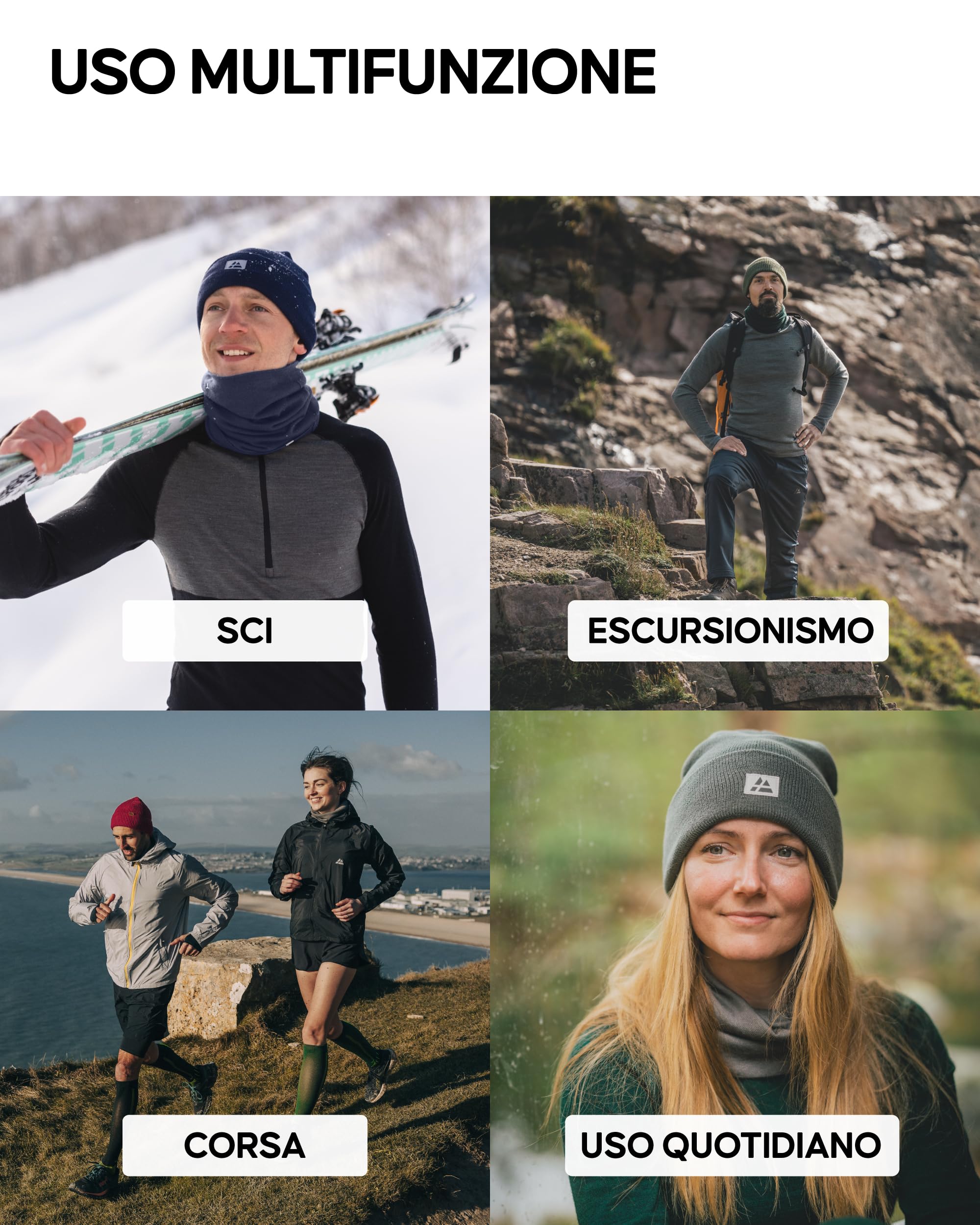 DANISH ENDURANCE Scaldacollo in Lana Merino per Uomo e Donna, Copricollo, Sciarpa, Coprifaccia Sportivo