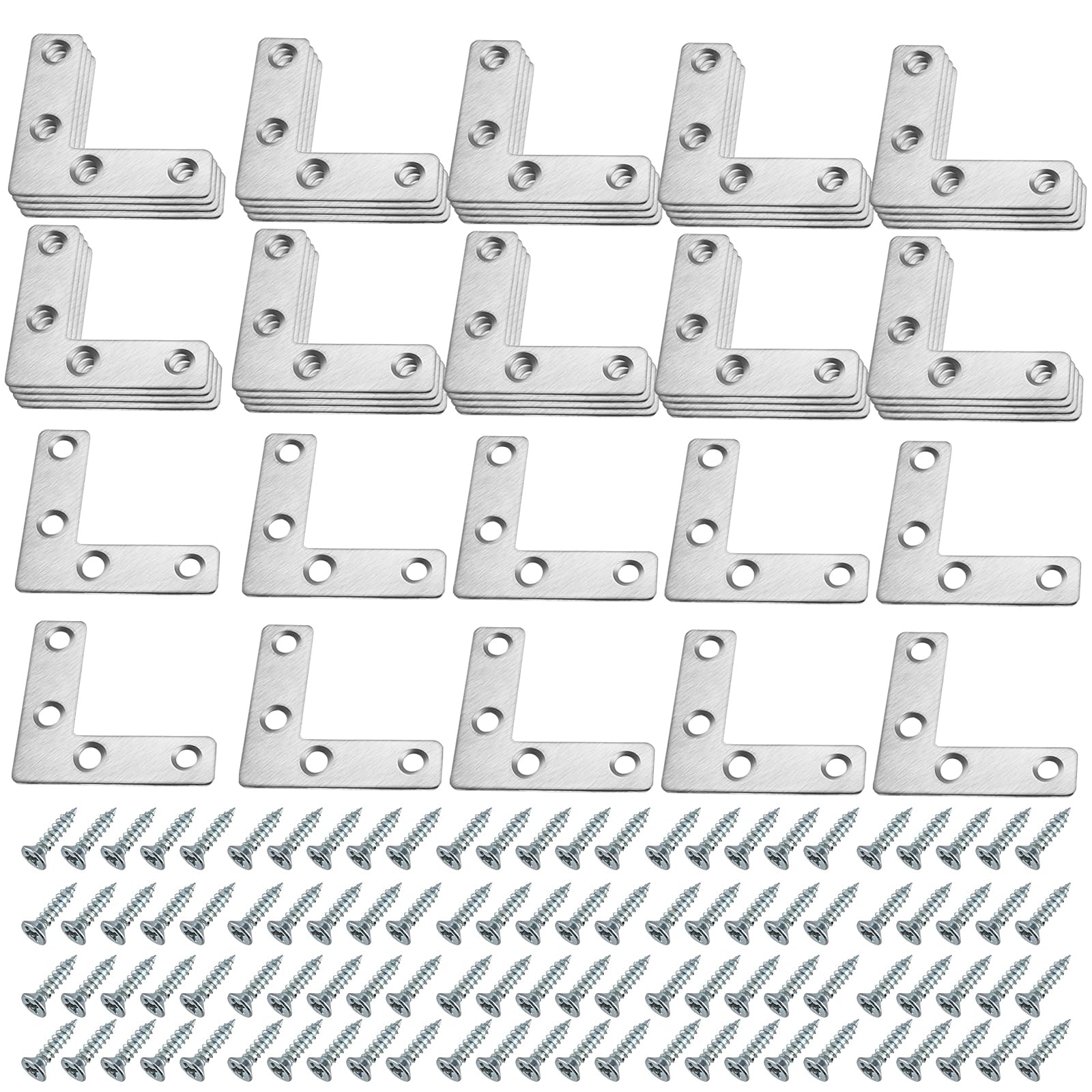 CHUIFAI 50 x Flat Angle 90 Degrees Stainless Steel L-Shape Flat Angle Connectors Flat Angle Brackets L Shape 50 x 50 mm with 160 Screws for Wooden Furniture Tables and Chairs