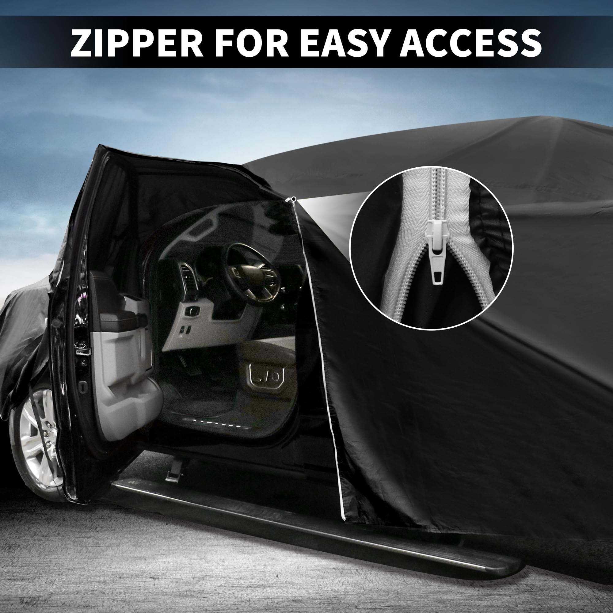 X AUTOHAUX Car Cover Outdoor Waterproof Sun Rain Snow Hail Protection with Left Side Door Zipper Aluminum Film — view 7