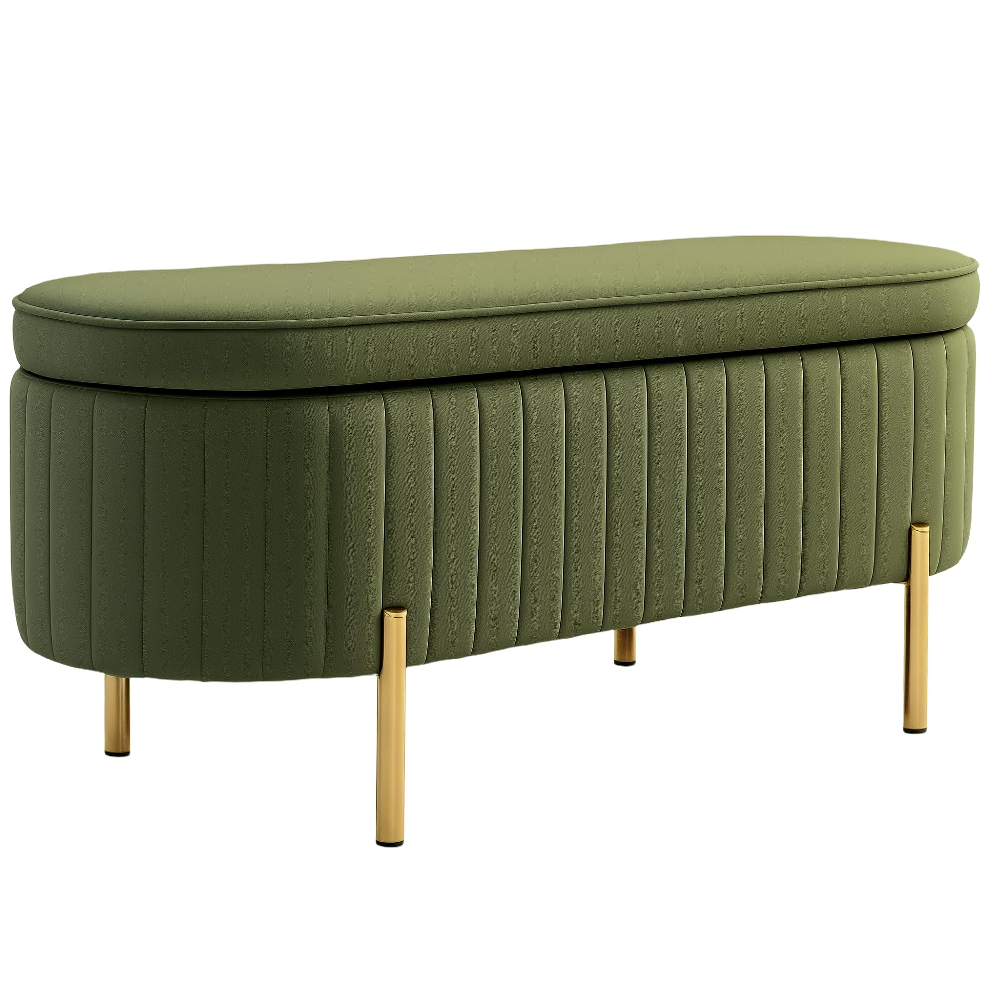HOMCOM Banco de almacenaje Ovalado de 72L con Tapa elevable y diseño ranurado, Banco Moderno en Tela Efecto Terciopelo y Madera de Pino, 108x44x43,5 cm, Verde
