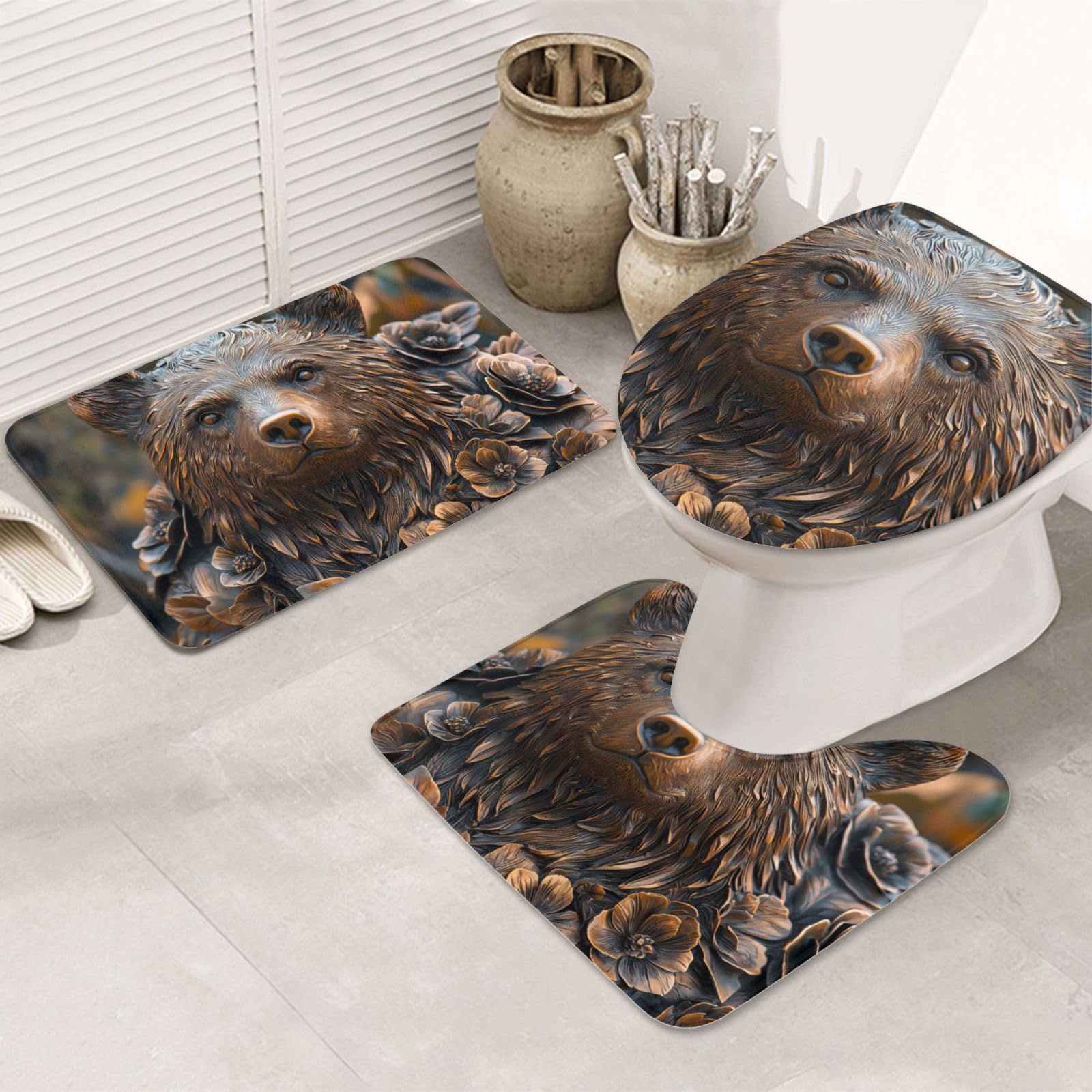 Alfombrilla de baño de microfibra superabsorbente juego de 3 piezas lavable y antideslizante
