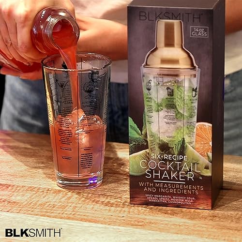 Miniatura 6 de BLKSMITH Coctelera de vidrio con recetas, juego de botellas de vidrio de 14 onzas con colador y jigger integrados, vaso coctelero perfecto para