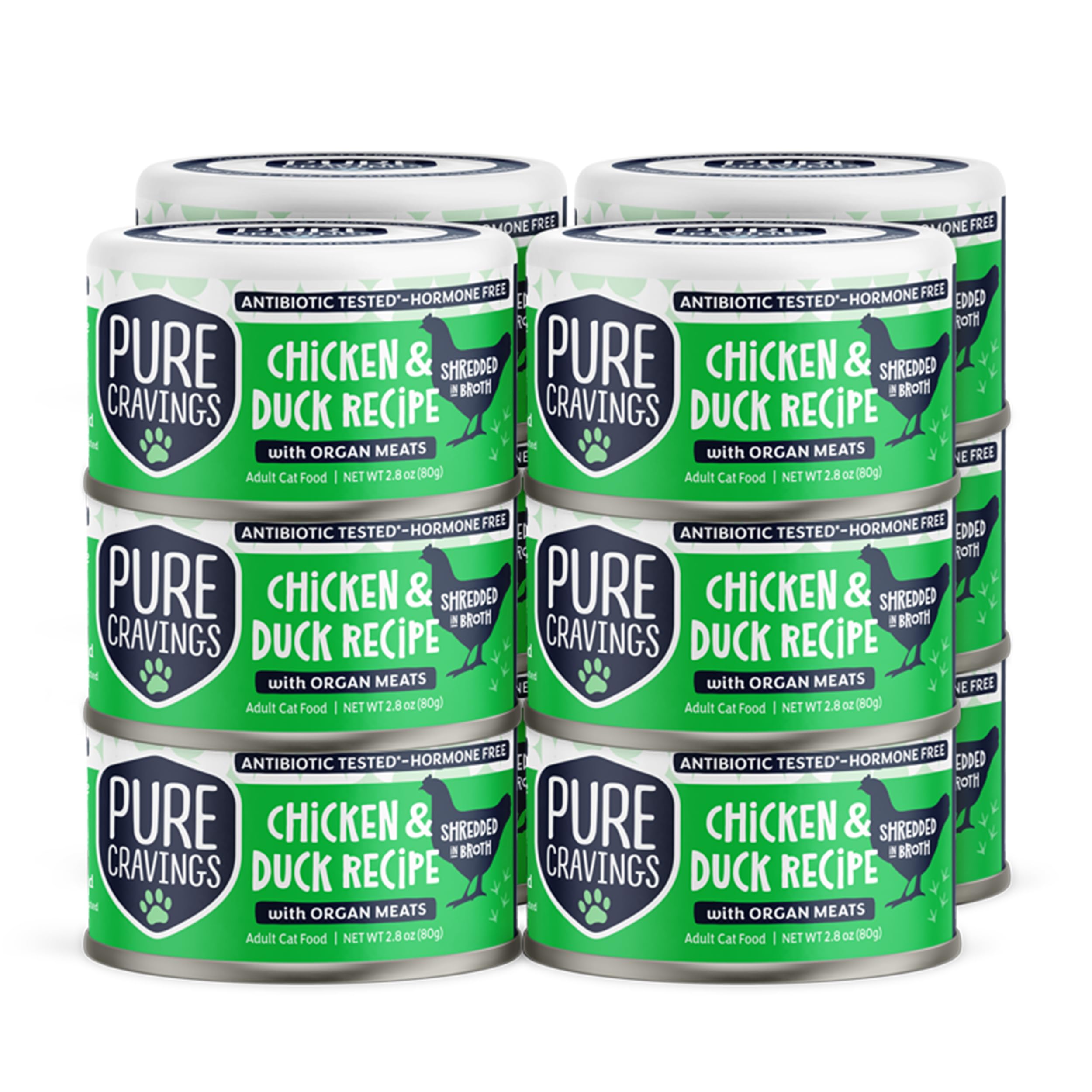 Chicken and Duck Recipe in Broth, Shredded Wet Cat Food, Grain-Free Protein, Non-GMO, 12 Pack