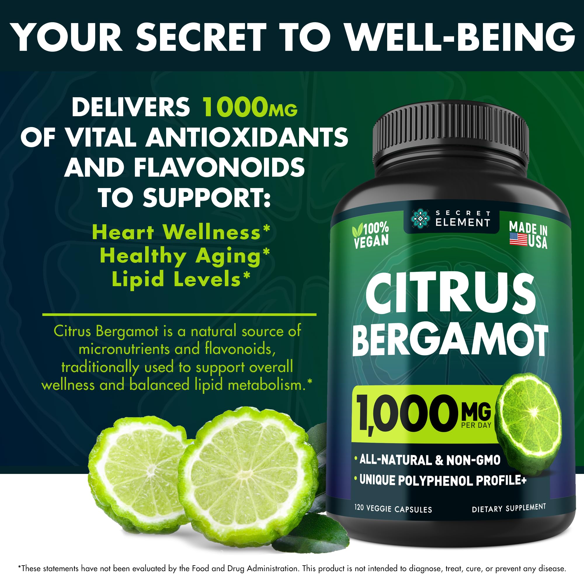 Citrus Bergamot Extract 1000mg for Women and Men – Polyphenol-Rich Bergamot Capsules for Daily Wellness, Non-GMO, Gluten Free, 120 Vegan Bergamot Capsules, Pack of 2 — Amazon image 2