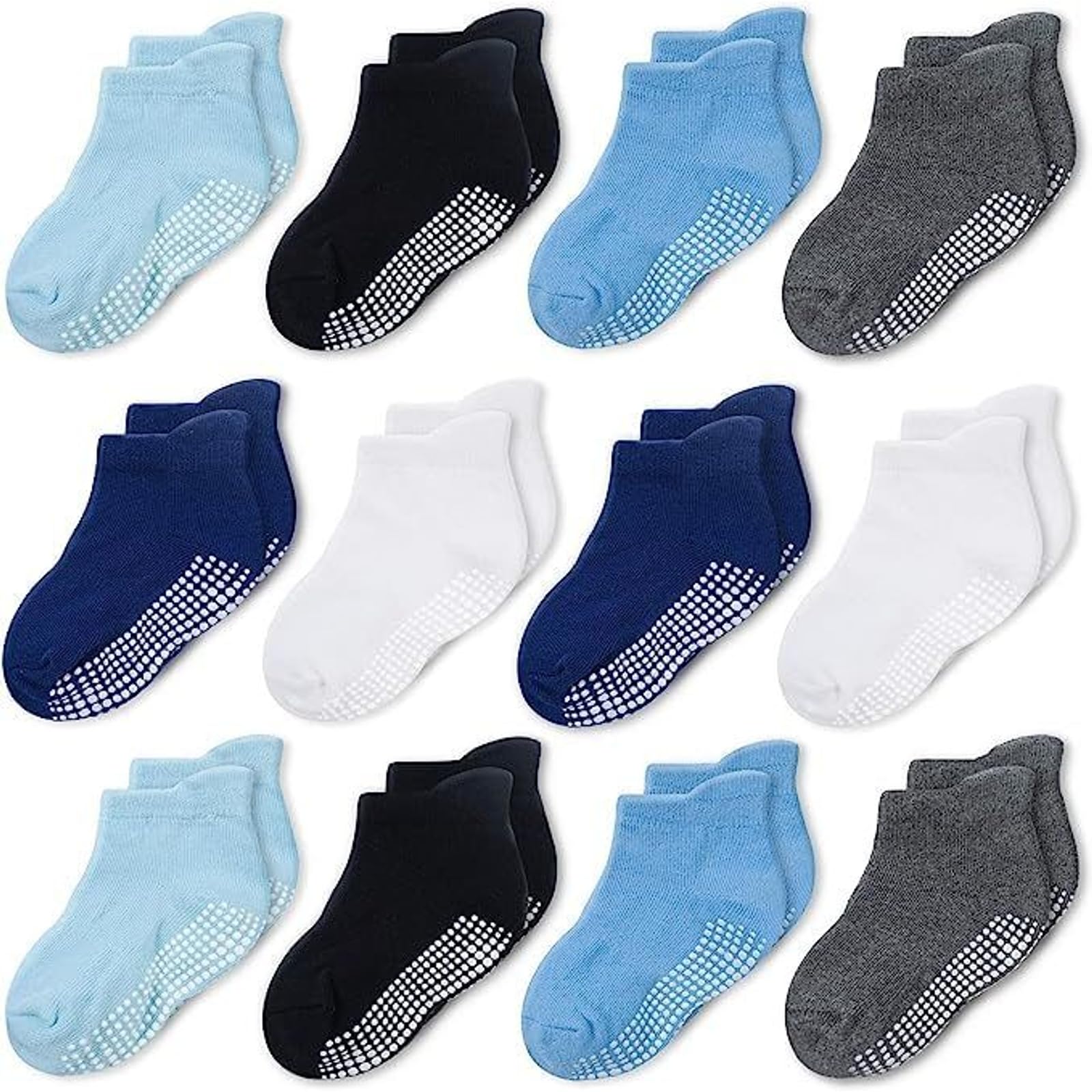CozyWay Non-Slip Socks Baby Socks Toddler Socks with Grippers - Ankle Style for Little Girls and Boys, Infants, Toddlers, Children - Safe and Comfy - Assorted Boys Colors, 12 Pairs, 3-5 Years
