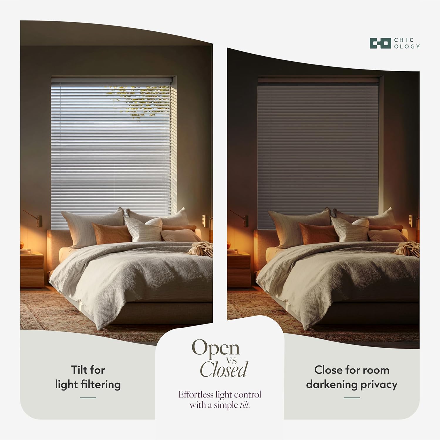 CHICOLOGY Cordless Mini Blinds for Indoor Windows, 36" W x 84" H, White Vinyl 1" Slats with Tilt Wand, Light Filtering to Room Darkening, Moisture-Resistant, Child-Safe, Screw-Mount Installation